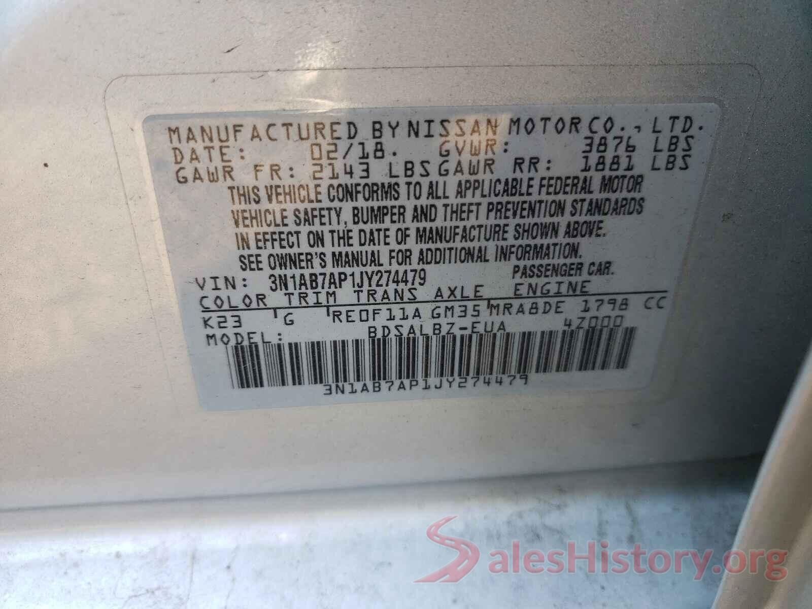 3N1AB7AP1JY274479 2018 NISSAN SENTRA