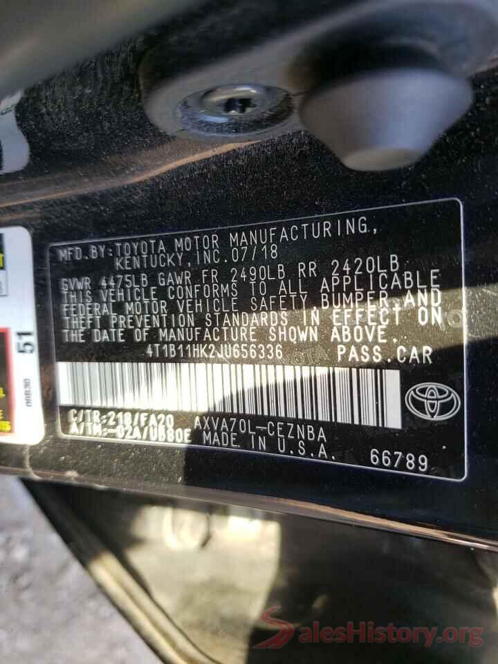 4T1B11HK2JU656336 2018 TOYOTA CAMRY