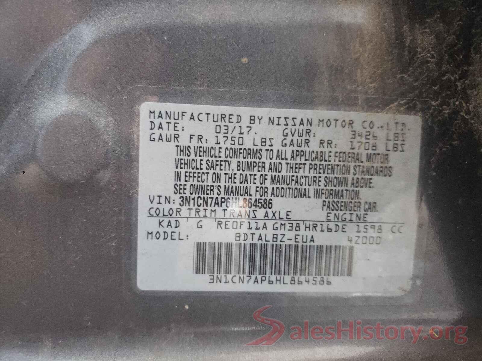 3N1CN7AP6HL864586 2017 NISSAN VERSA