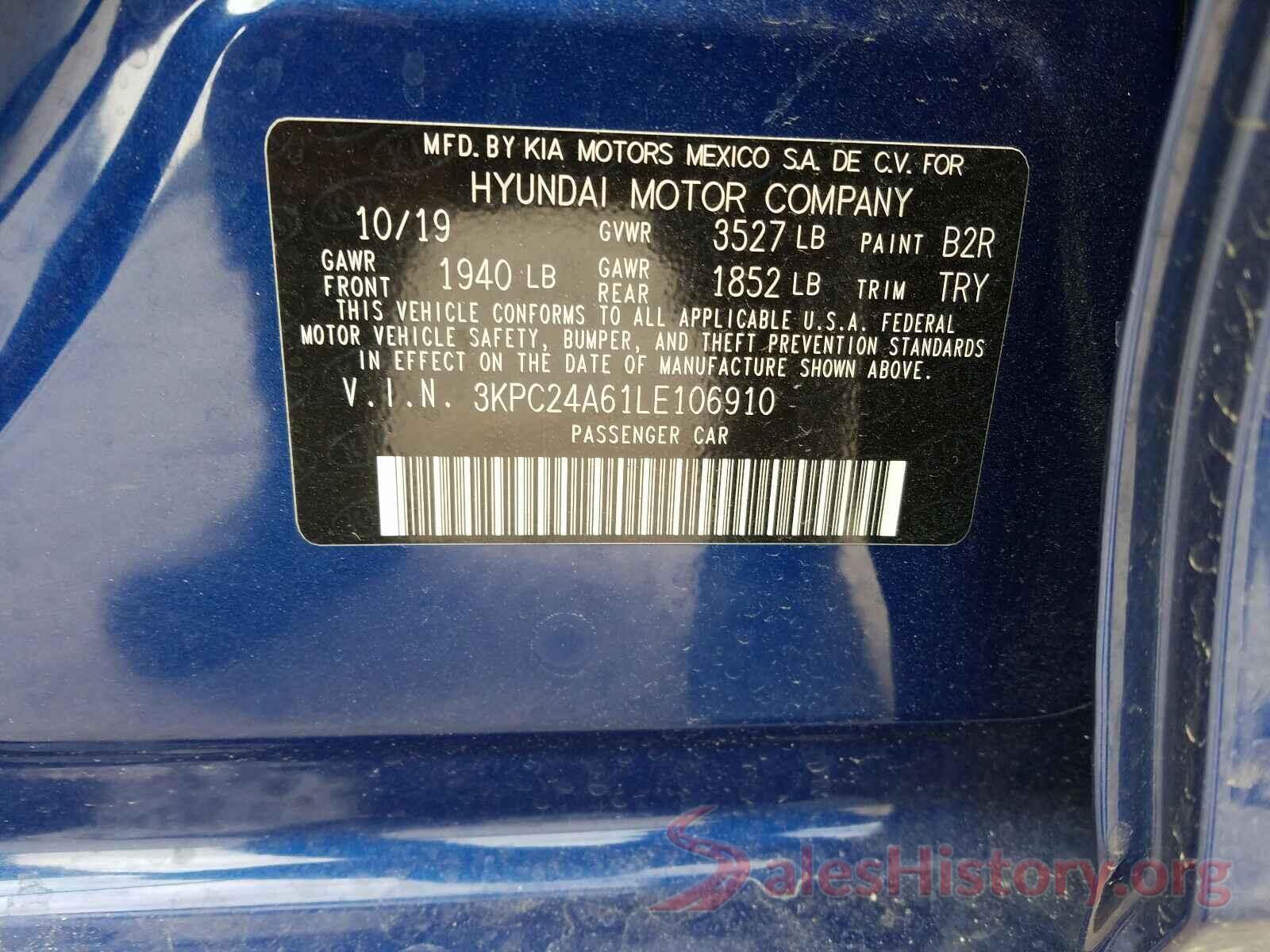 3KPC24A61LE106910 2020 HYUNDAI ACCENT