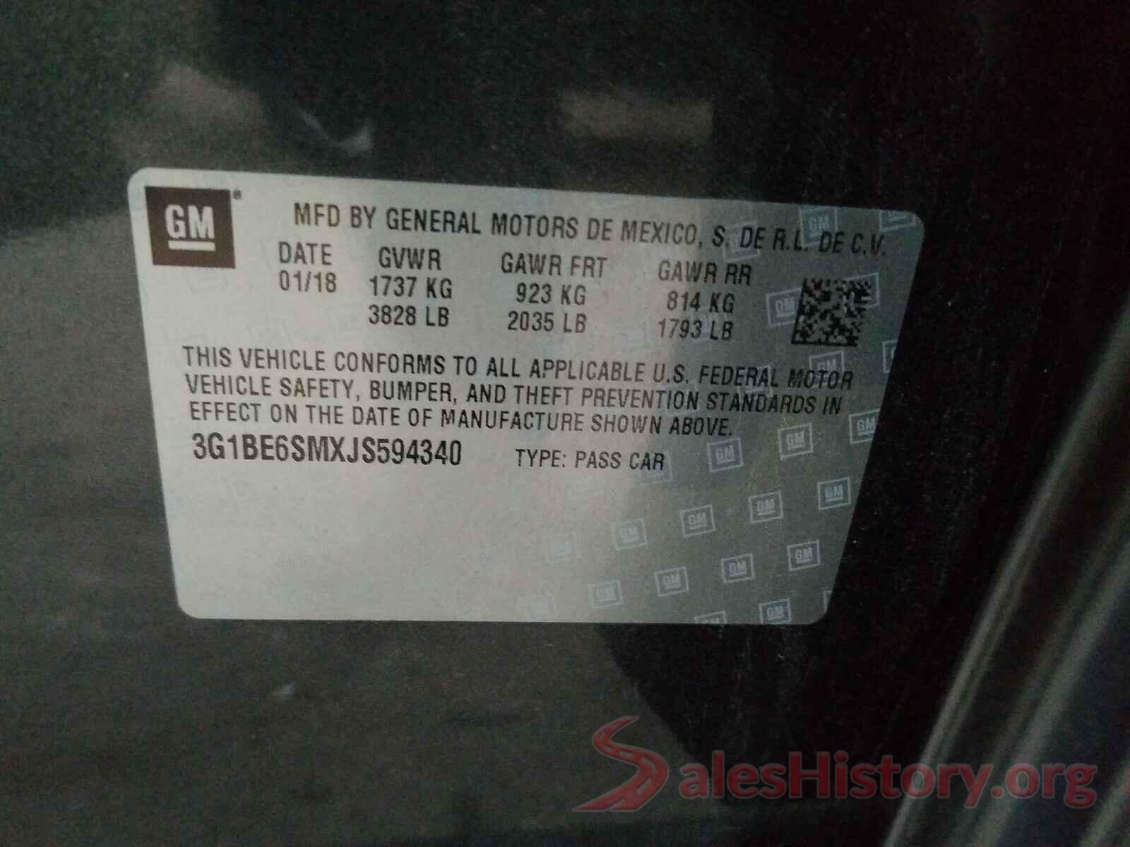 3G1BE6SMXJS594340 2018 CHEVROLET CRUZE