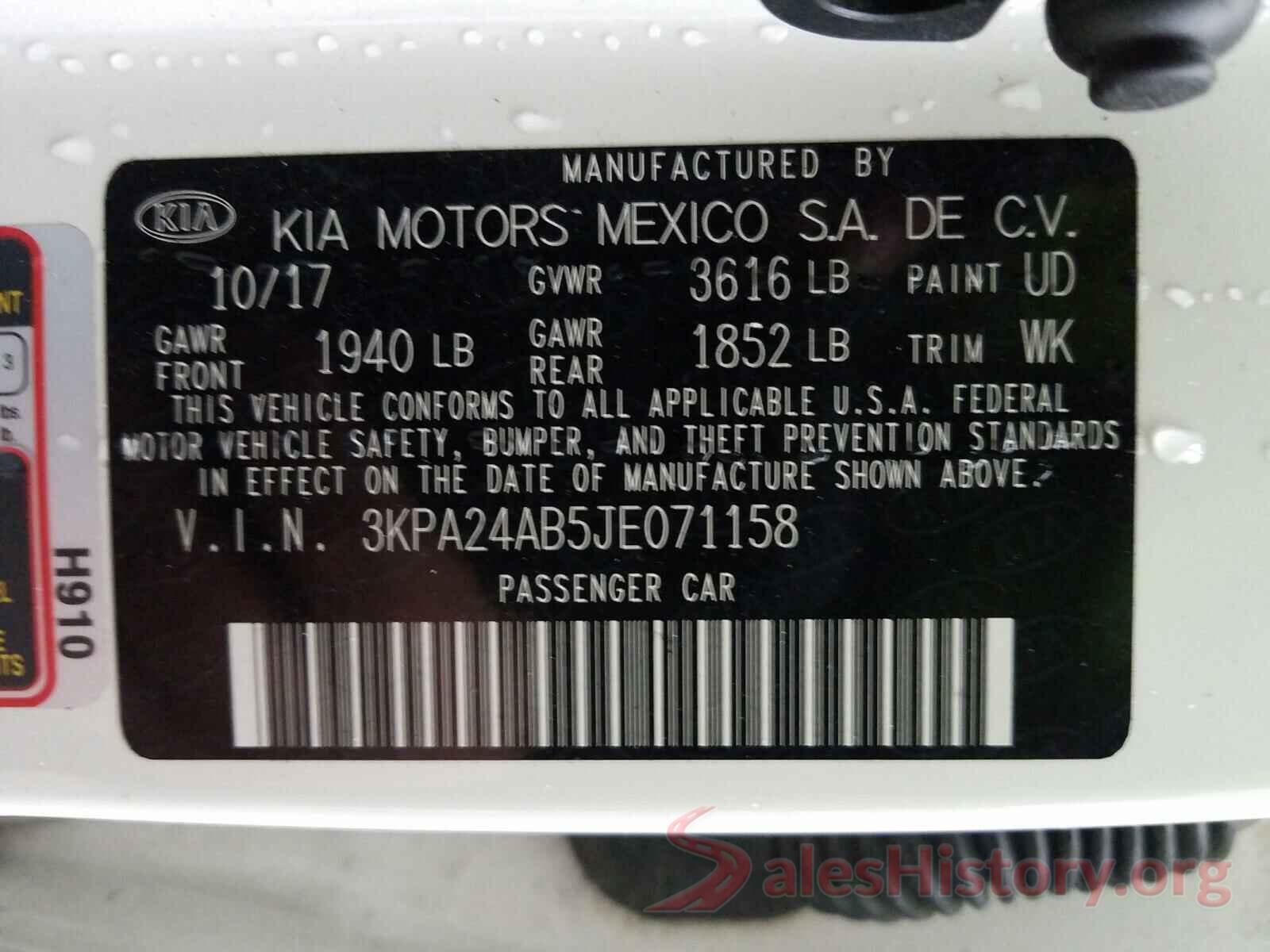 3KPA24AB5JE071158 2018 KIA RIO