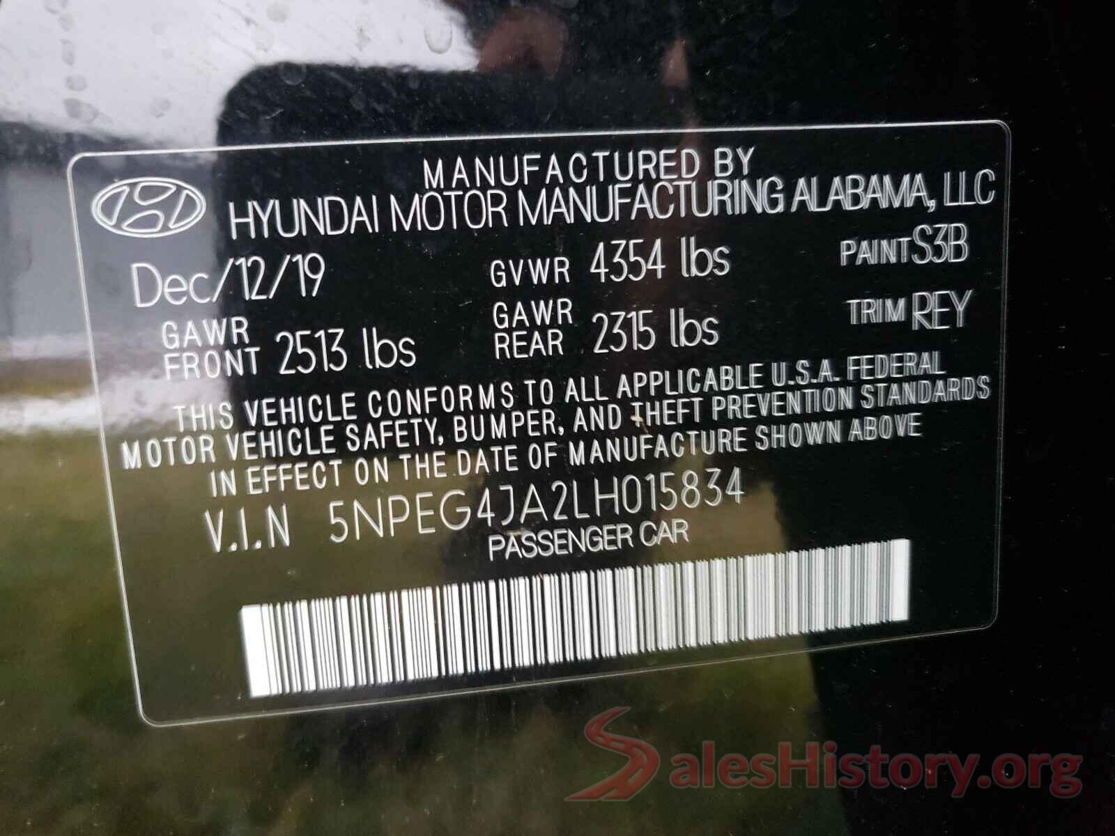 5NPEG4JA2LH015834 2020 HYUNDAI SONATA