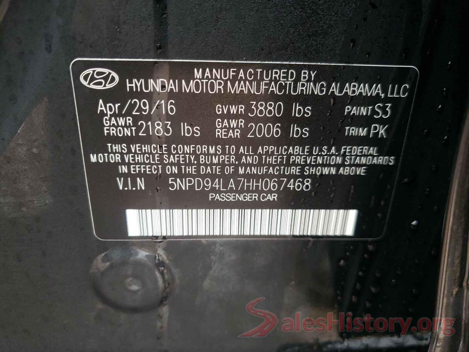 5NPD94LA7HH067468 2017 HYUNDAI ELANTRA