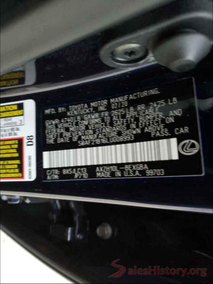 58AF21B16LU008993 2020 LEXUS ES300