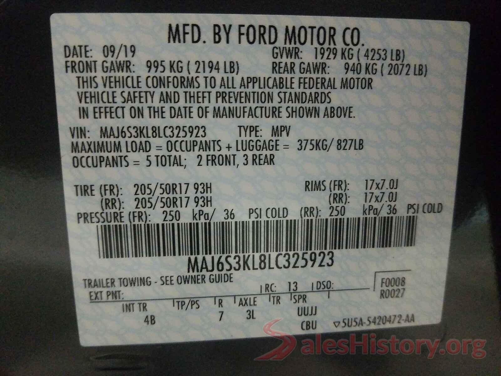 MAJ6S3KL8LC325923 2020 FORD ALL OTHER