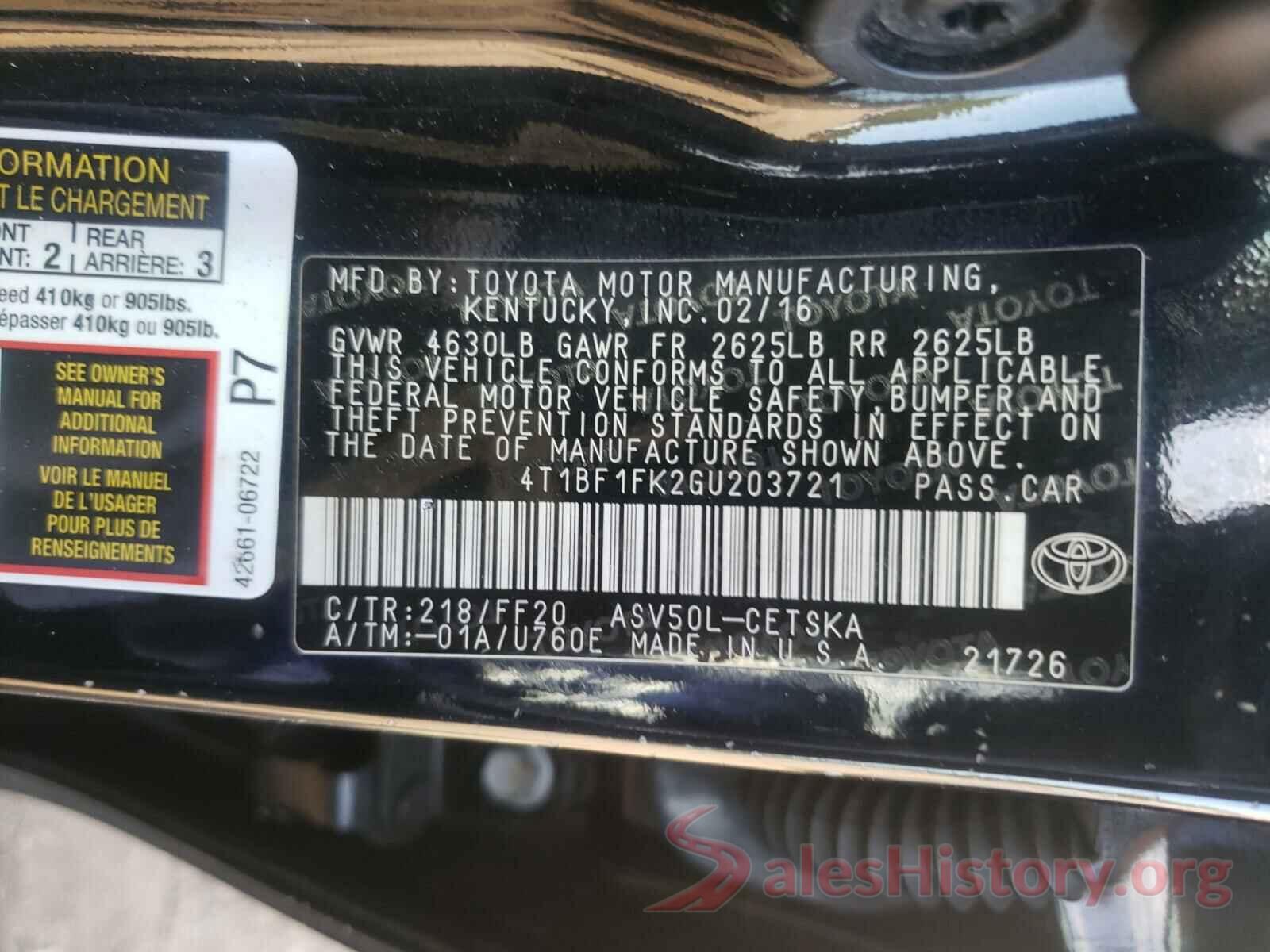 4T1BF1FK2GU203721 2016 TOYOTA CAMRY