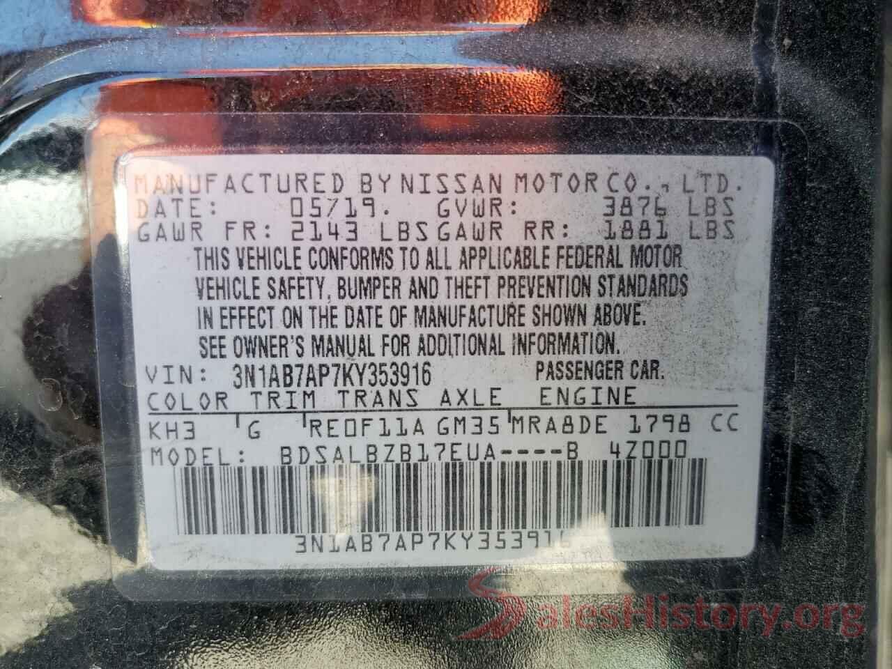 3N1AB7AP7KY353916 2019 NISSAN SENTRA