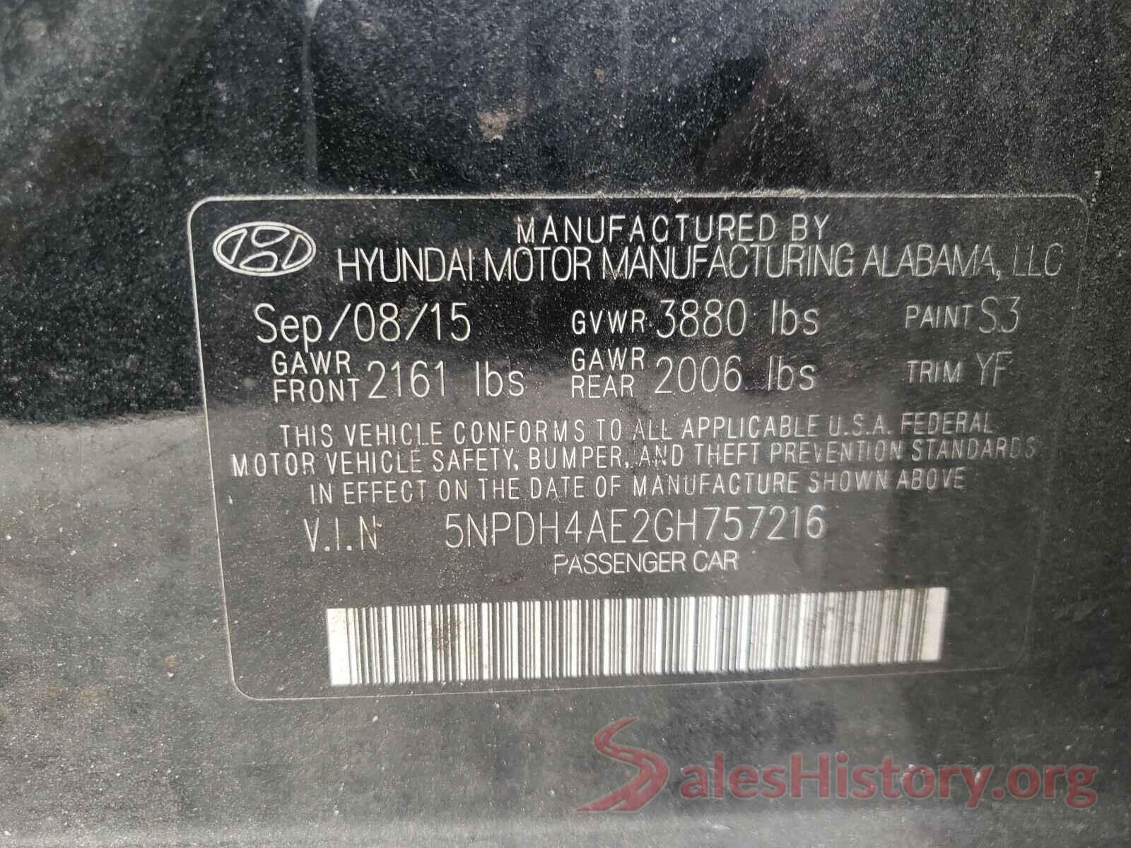 5NPDH4AE2GH757216 2016 HYUNDAI ELANTRA