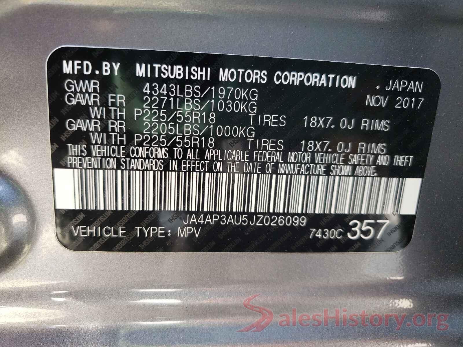 JA4AP3AU5JZ026099 2018 MITSUBISHI OUTLANDER