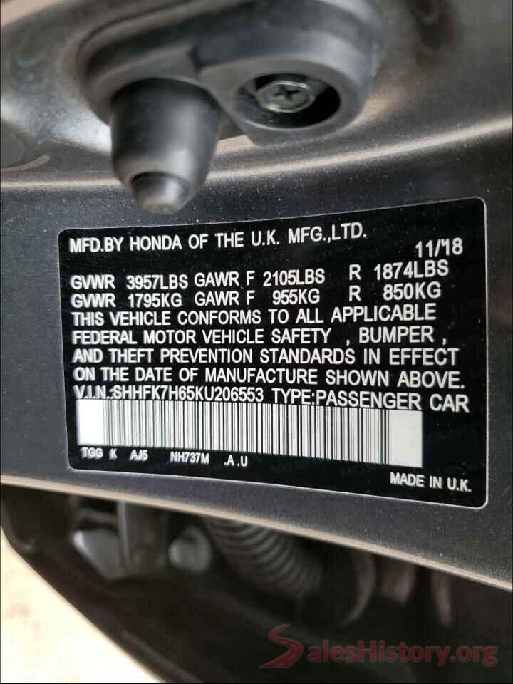 SHHFK7H65KU206553 2019 HONDA CIVIC