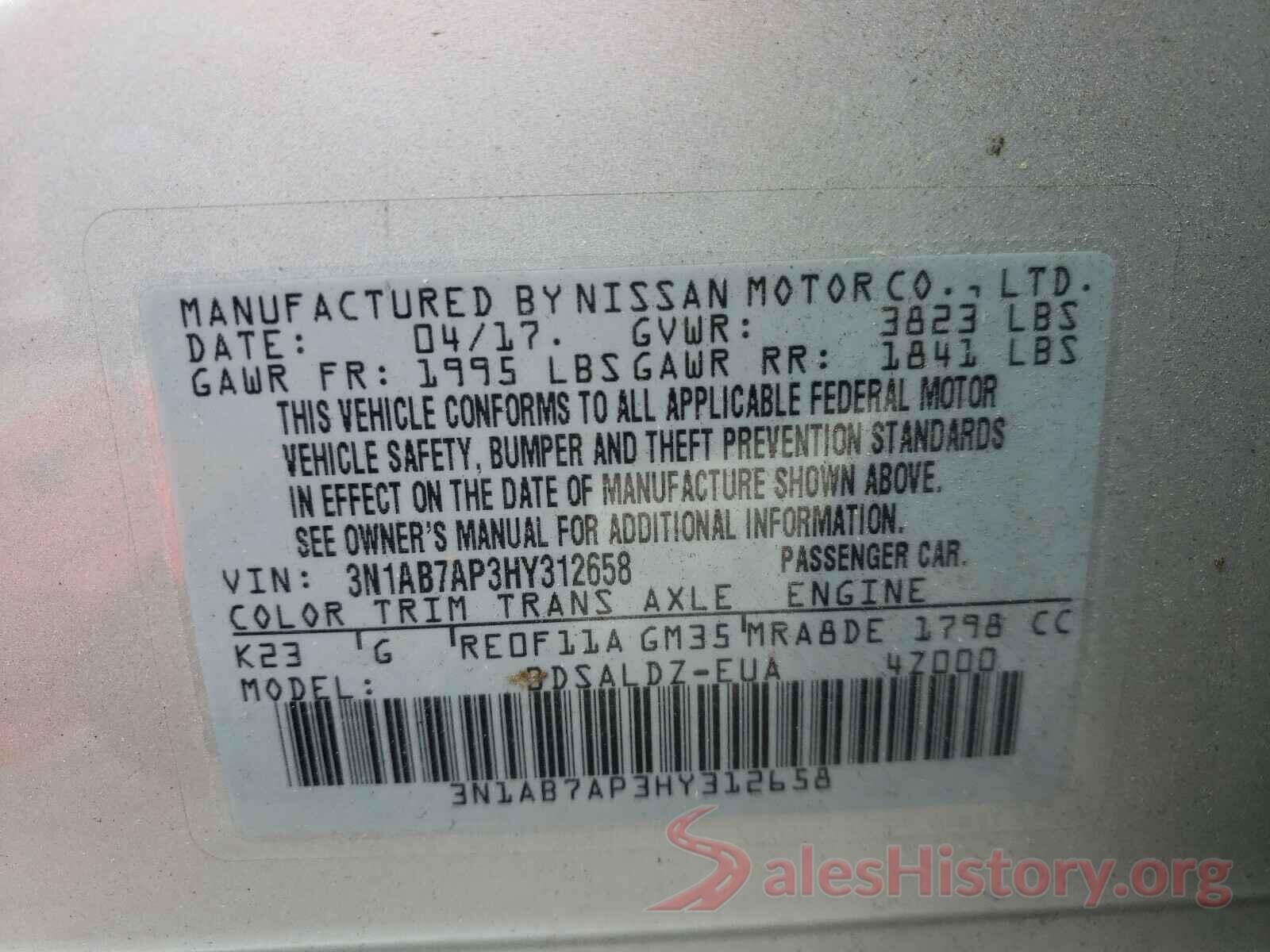 3N1AB7AP3HY312658 2017 NISSAN SENTRA