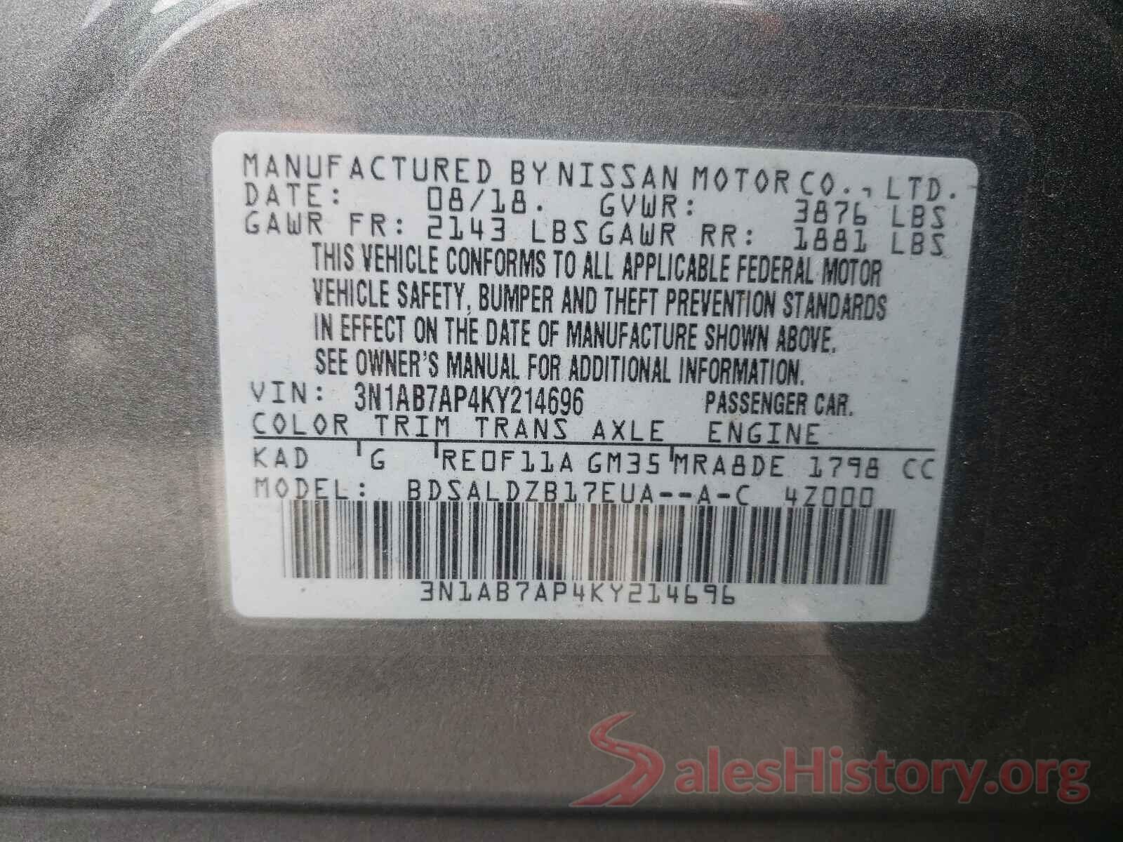 3N1AB7AP4KY214696 2019 NISSAN SENTRA