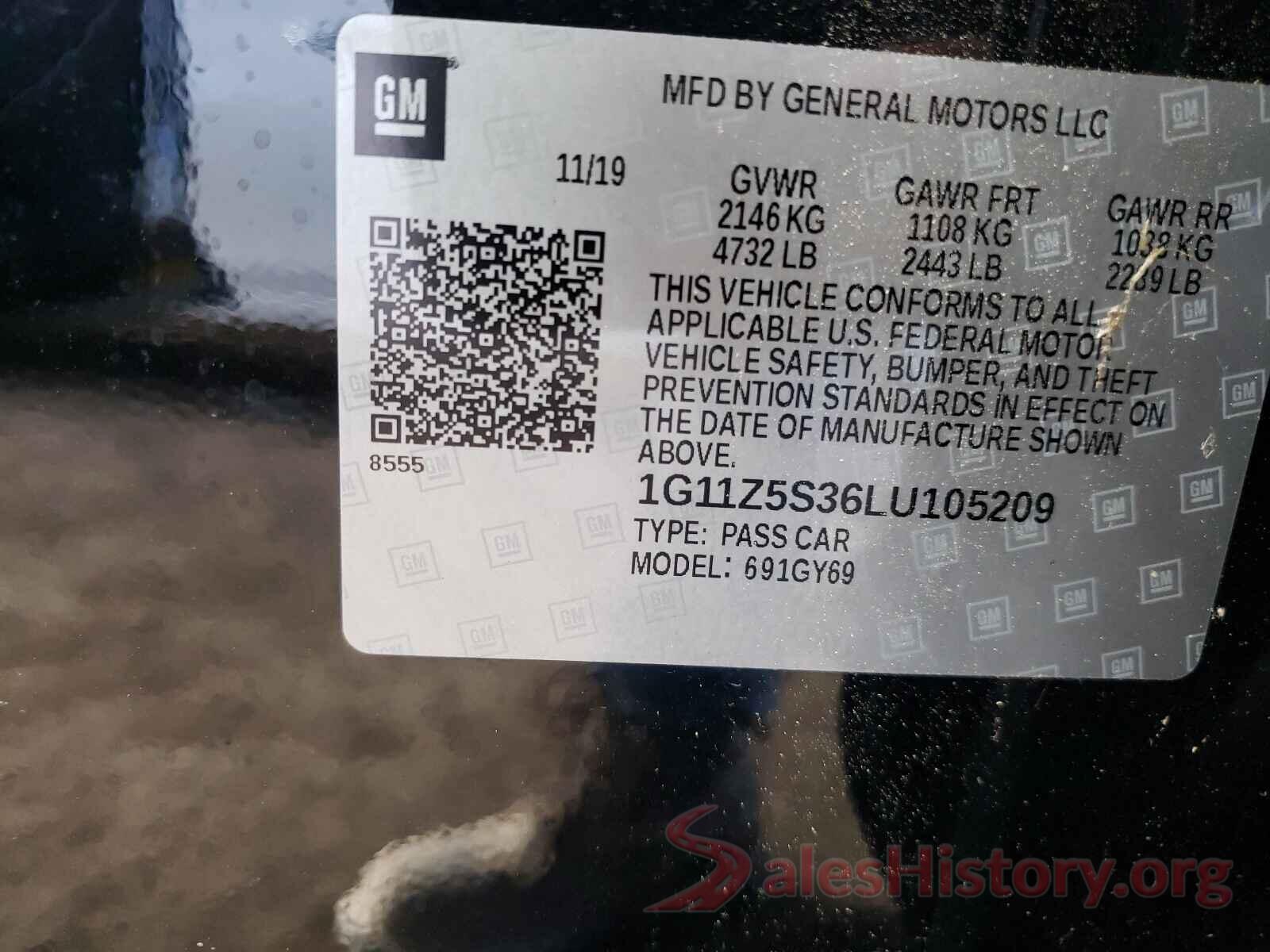 1G11Z5S36LU105209 2020 CHEVROLET IMPALA