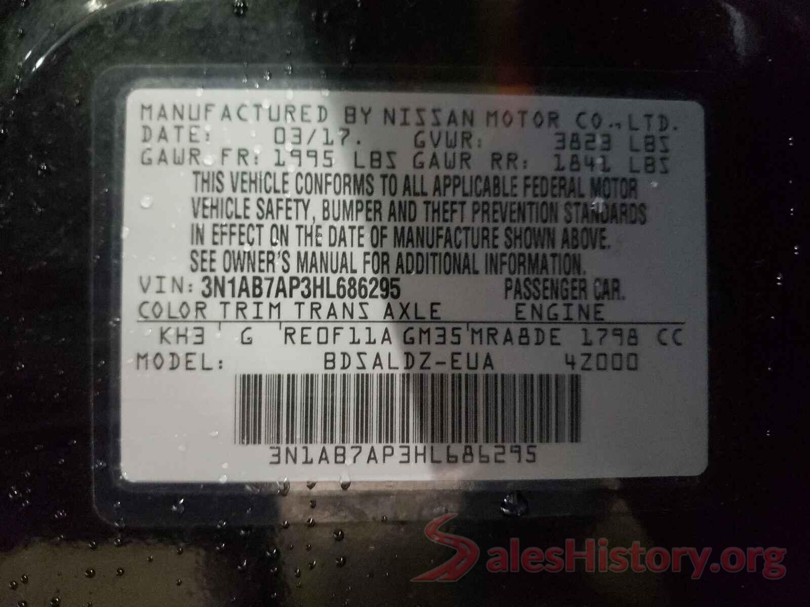 3N1AB7AP3HL686295 2017 NISSAN SENTRA