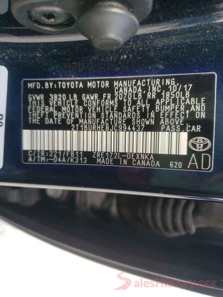 2T1BURHE8JC994437 2018 TOYOTA COROLLA