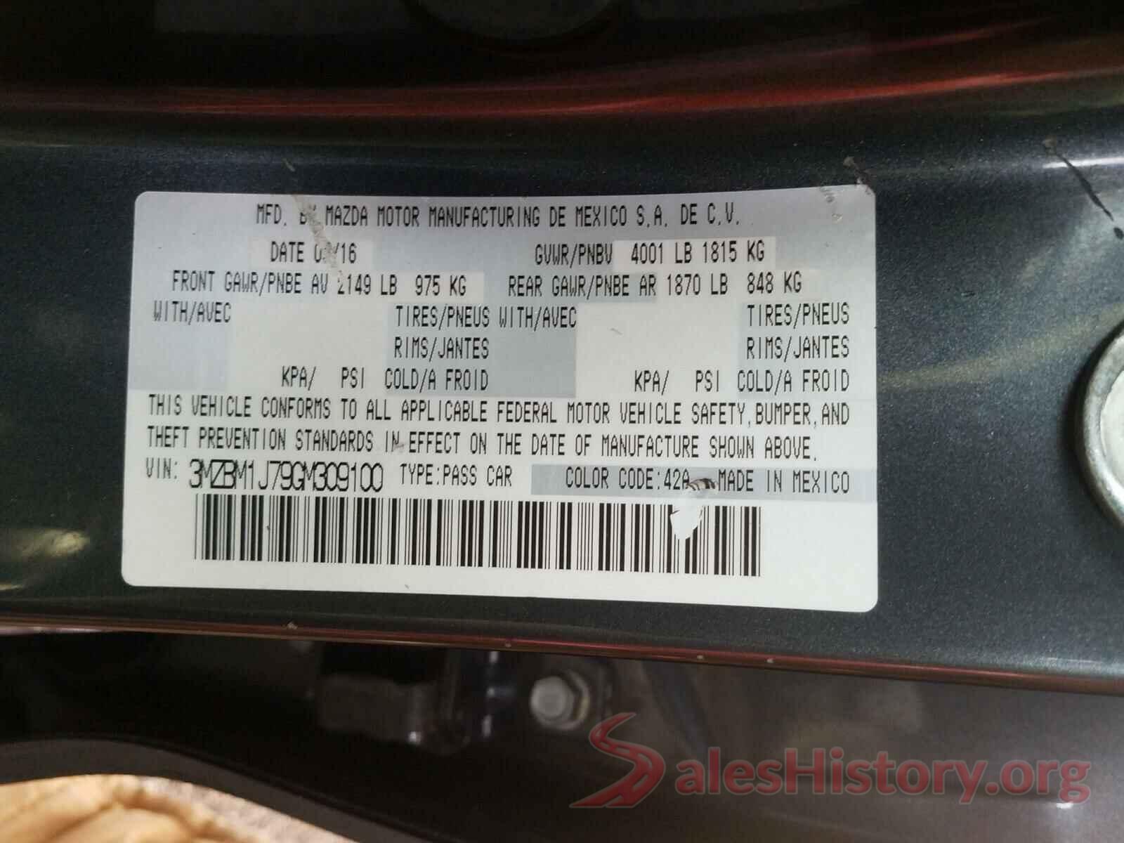 3MZBM1J79GM309100 2016 MAZDA 3