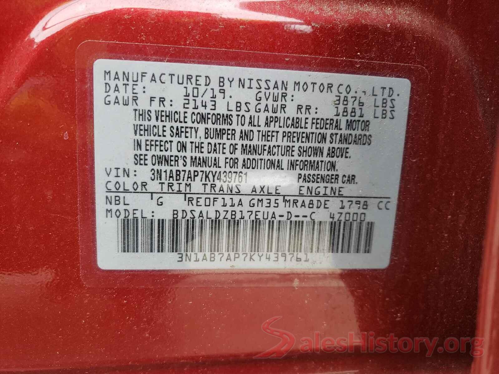 3N1AB7AP7KY439761 2019 NISSAN SENTRA