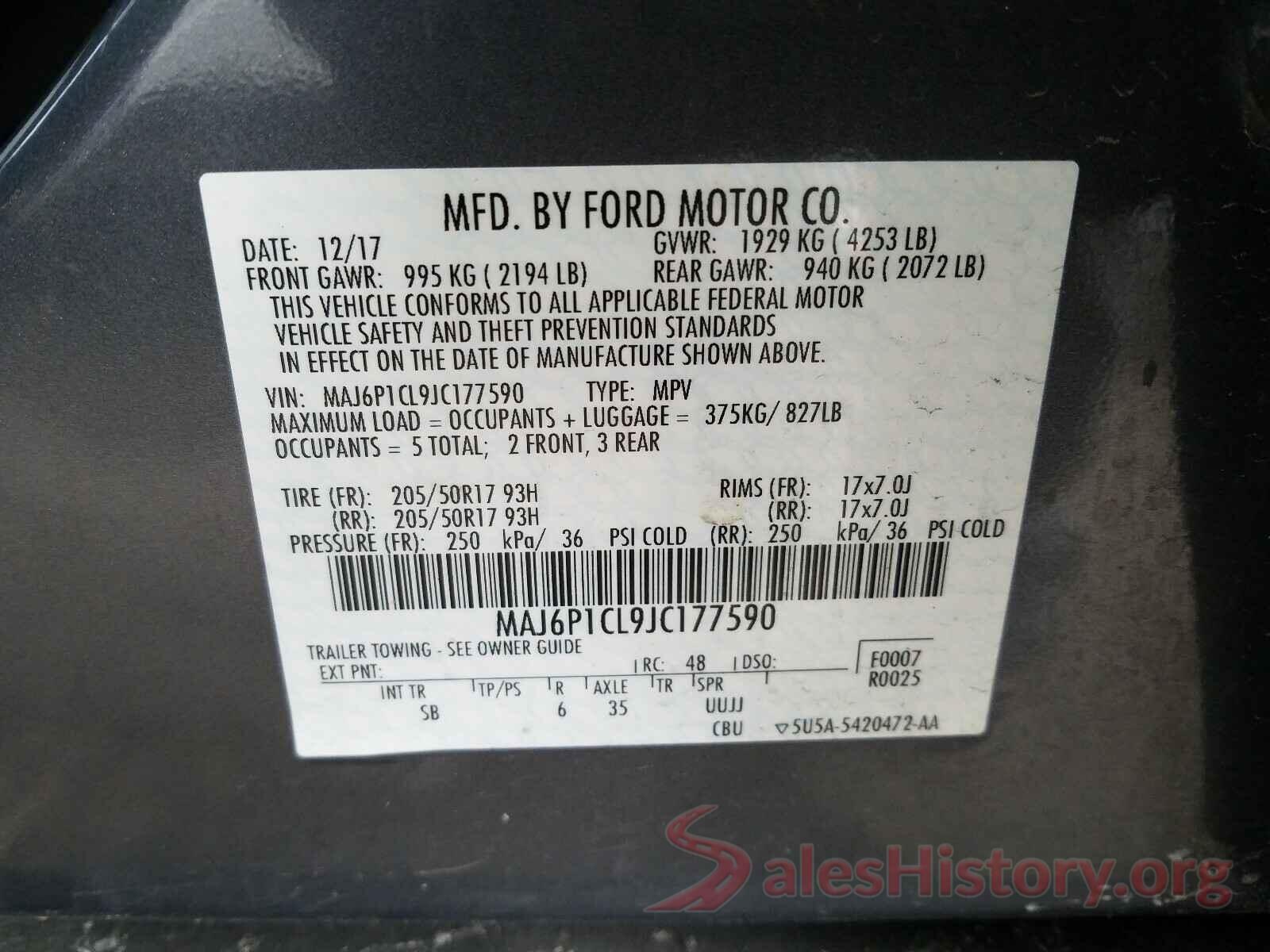 MAJ6P1CL9JC177590 2018 FORD ALL OTHER