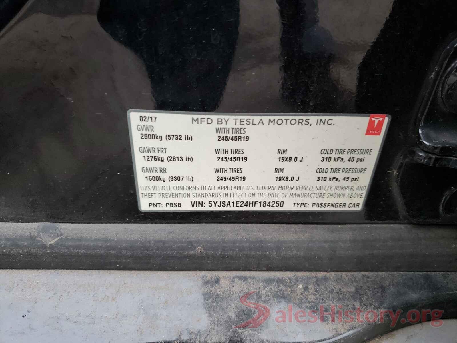 5YJSA1E24HF184250 2017 TESLA MODEL S