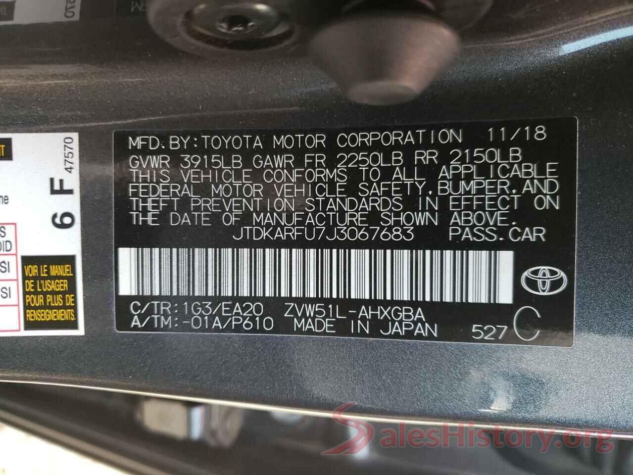 JTDKARFU7J3067683 2018 TOYOTA PRIUS