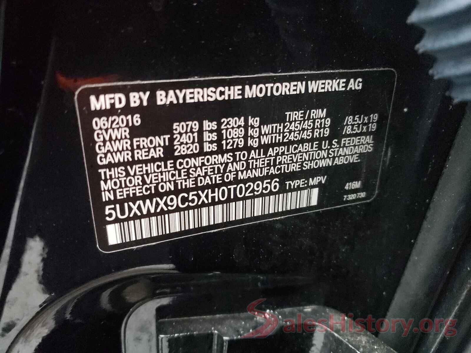 5UXWX9C5XH0T02956 2017 BMW X3