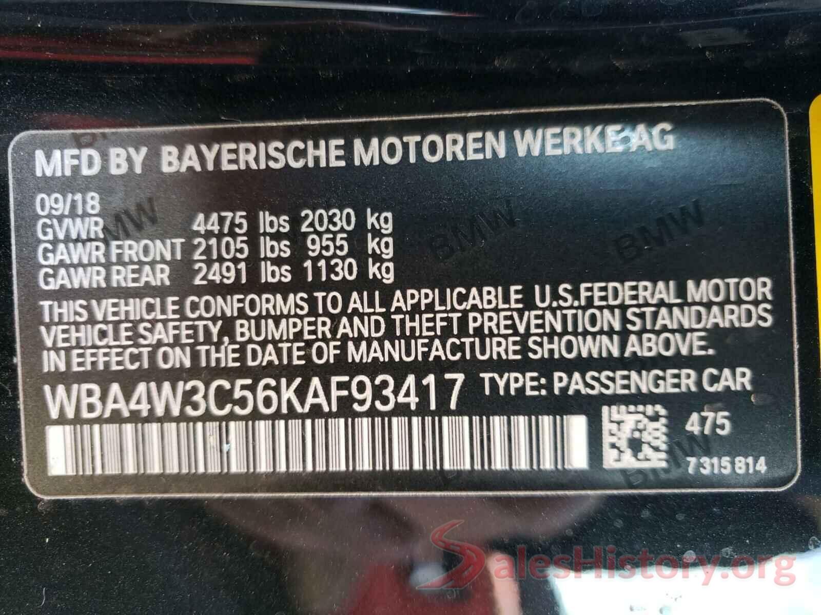 WBA4W3C56KAF93417 2019 BMW 4 SERIES