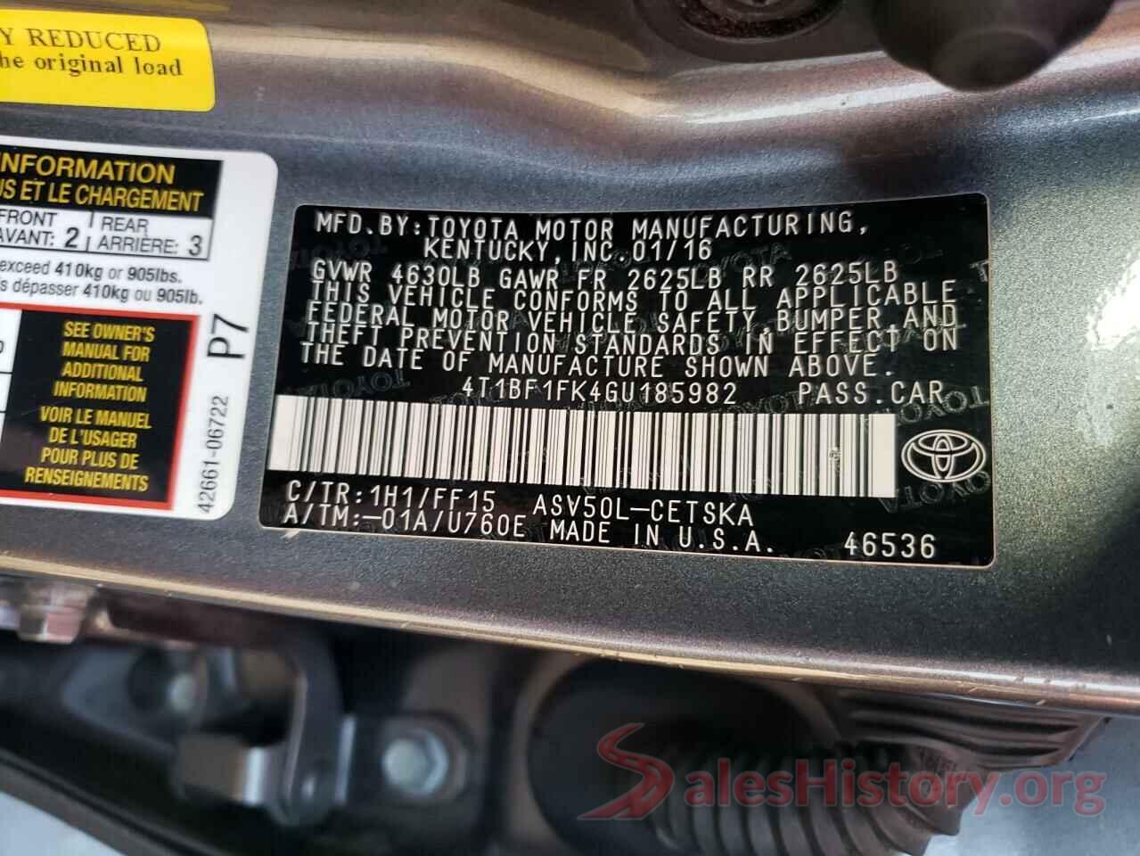 4T1BF1FK4GU185982 2016 TOYOTA CAMRY