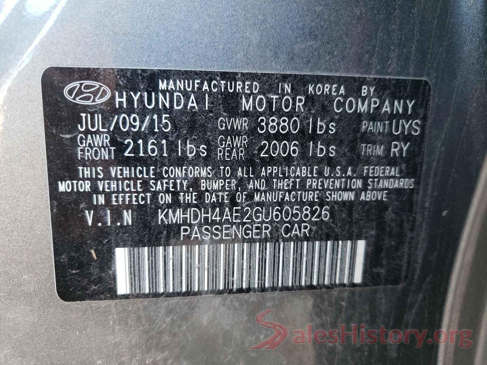 KMHDH4AE2GU605826 2016 HYUNDAI ELANTRA