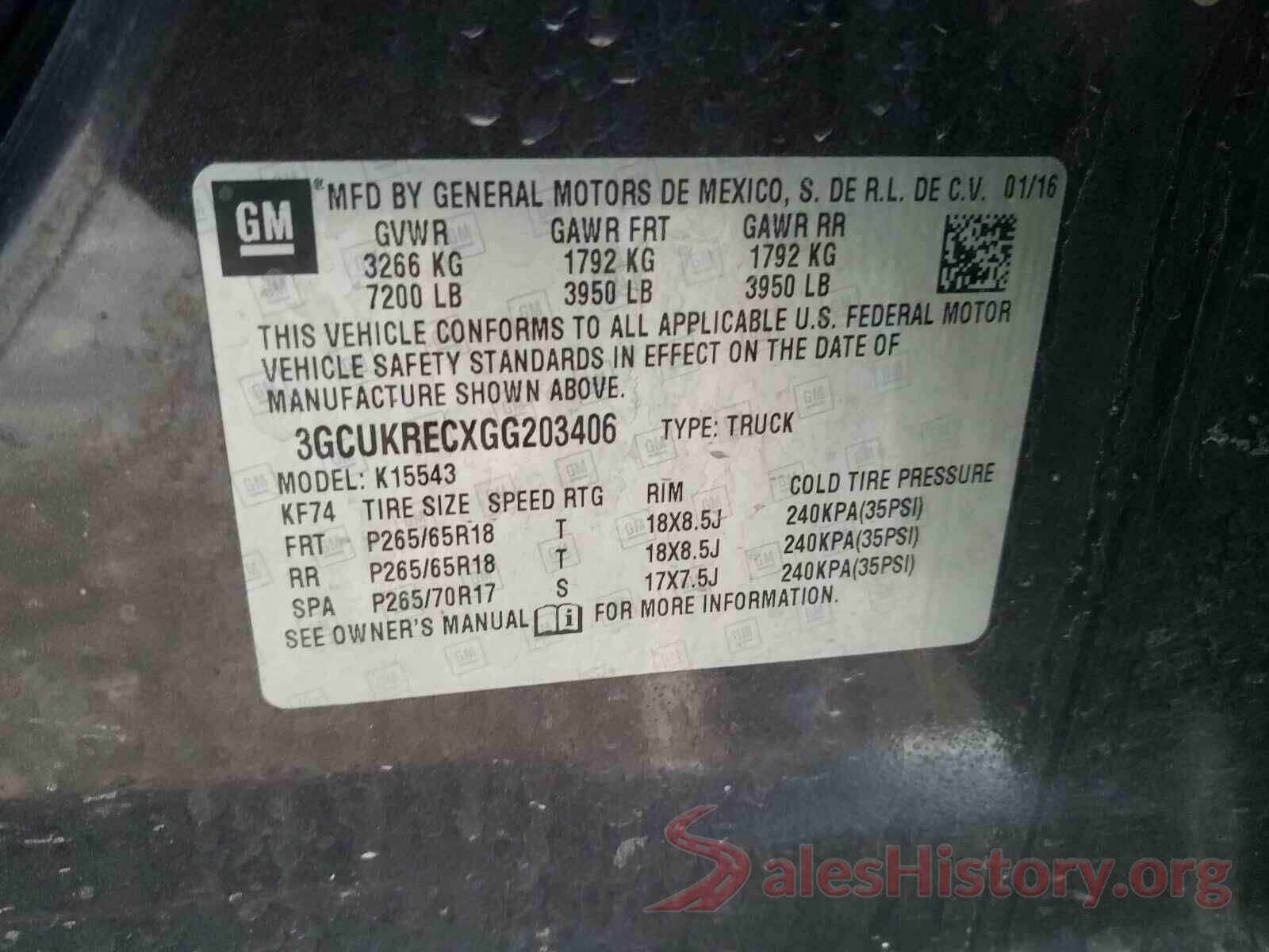 3GCUKRECXGG203406 2016 CHEVROLET SILVERADO