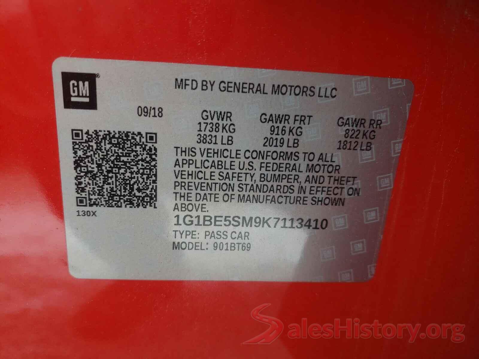 1G1BE5SM9K7113410 2019 CHEVROLET CRUZE