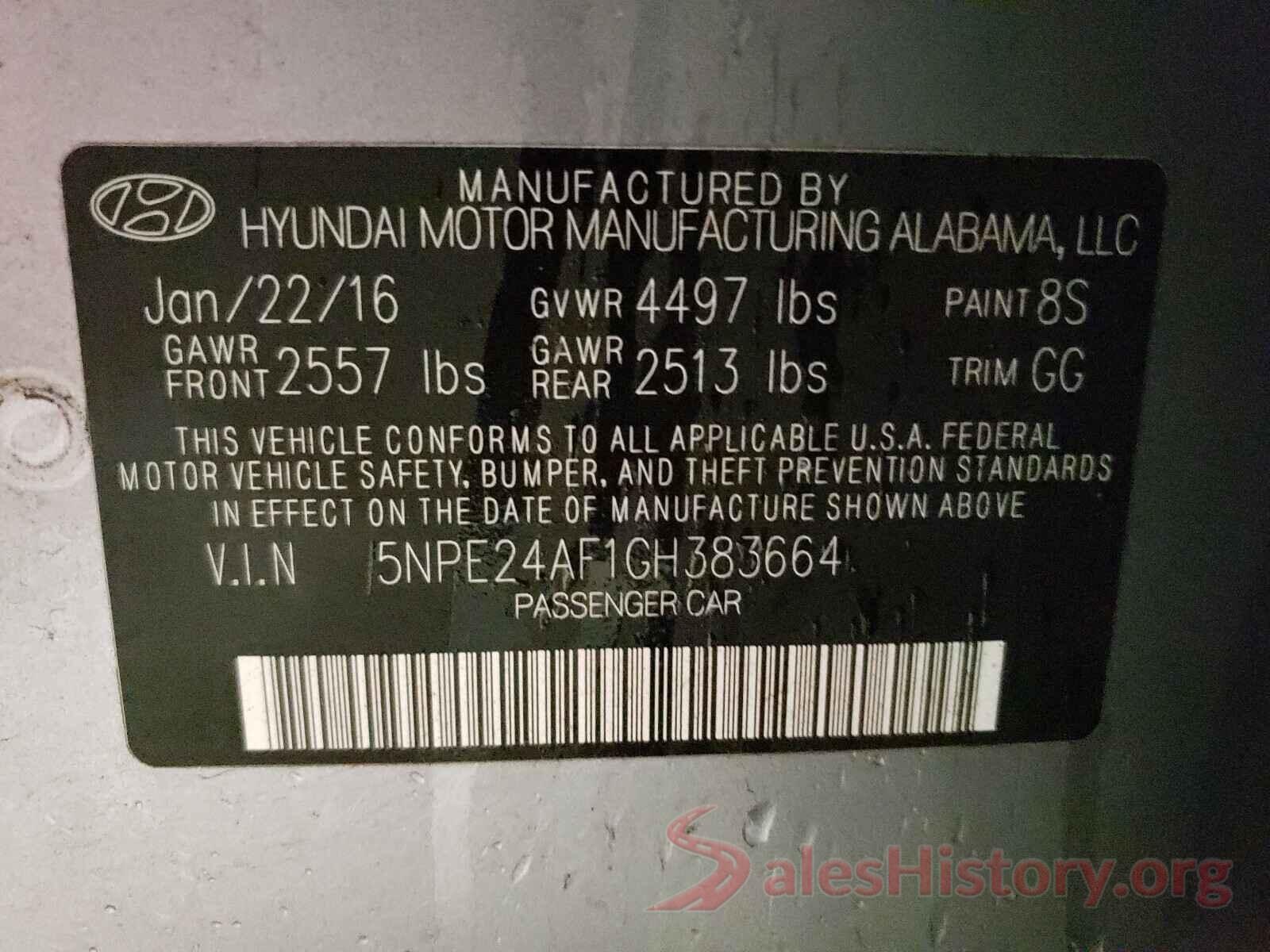 5NPE24AF1GH383664 2016 HYUNDAI SONATA