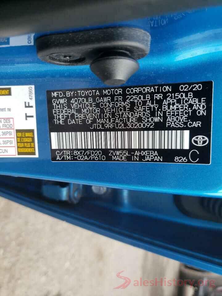 JTDL9RFU2L3020092 2020 TOYOTA PRIUS