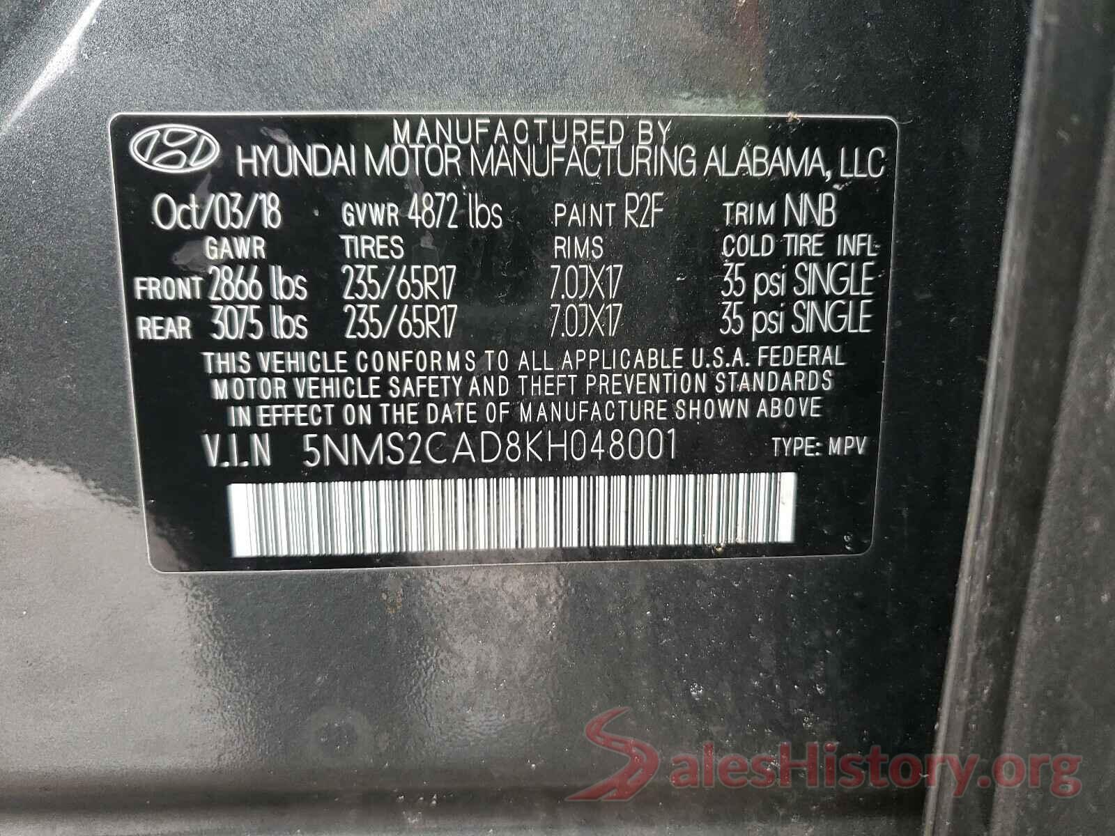 5NMS2CAD8KH048001 2019 HYUNDAI SANTA FE