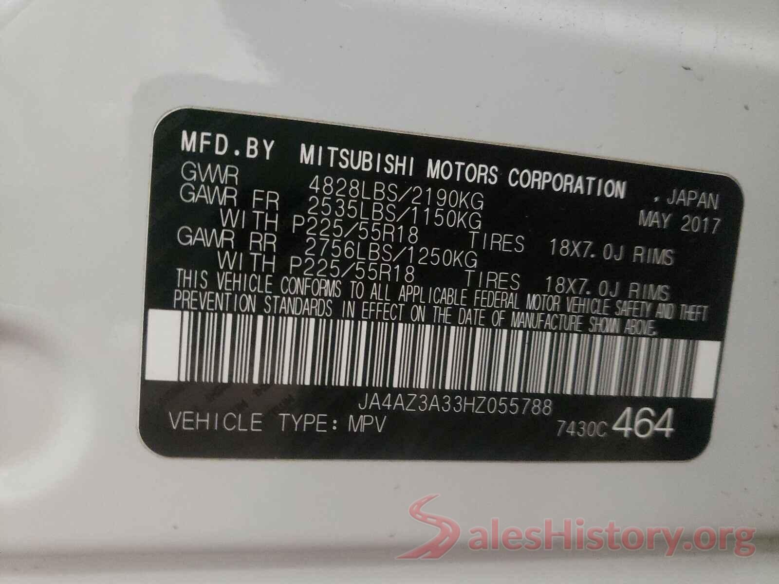 JA4AZ3A33HZ055788 2017 MITSUBISHI OUTLANDER