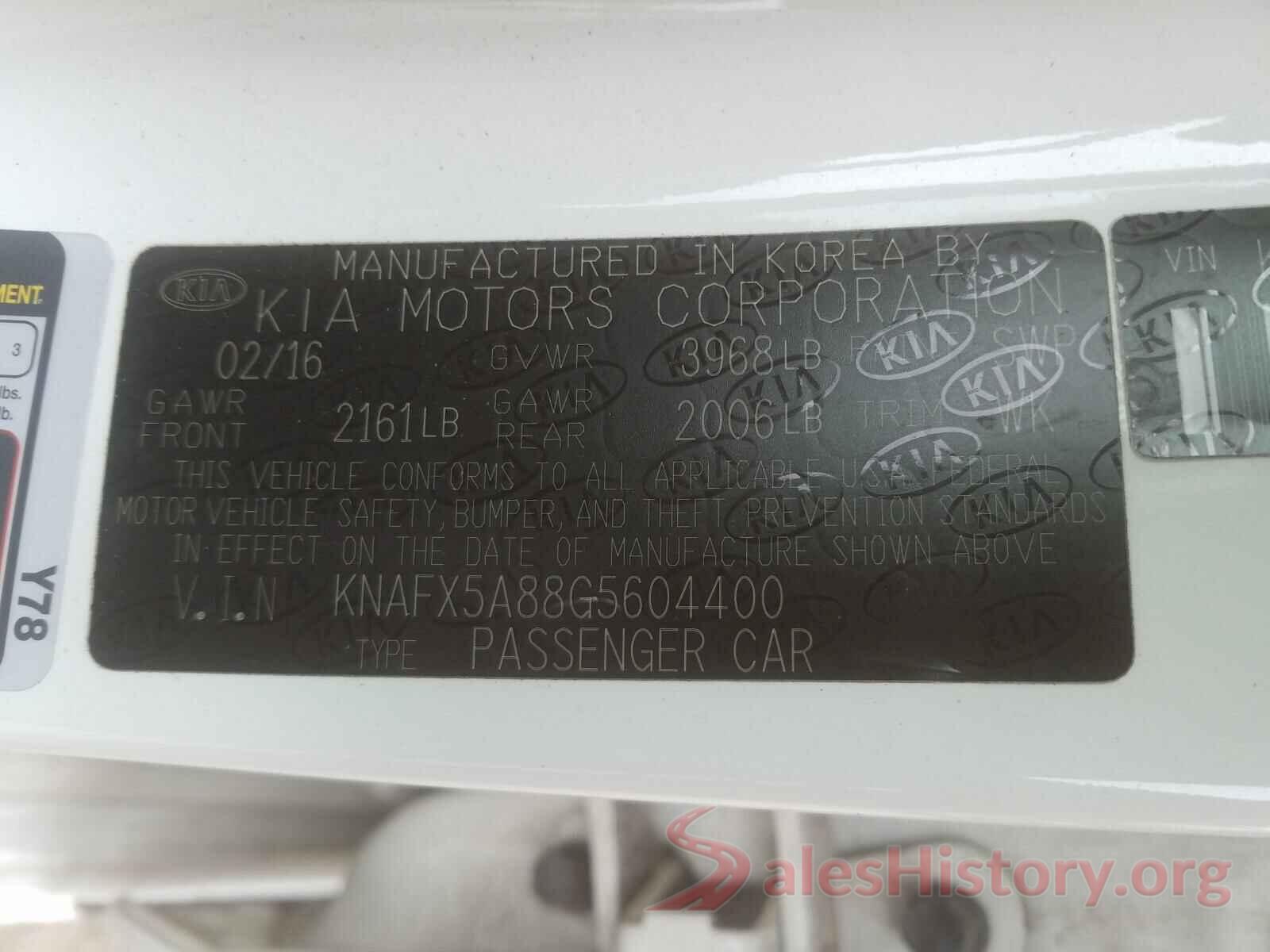 KNAFX5A88G5604400 2016 KIA FORTE