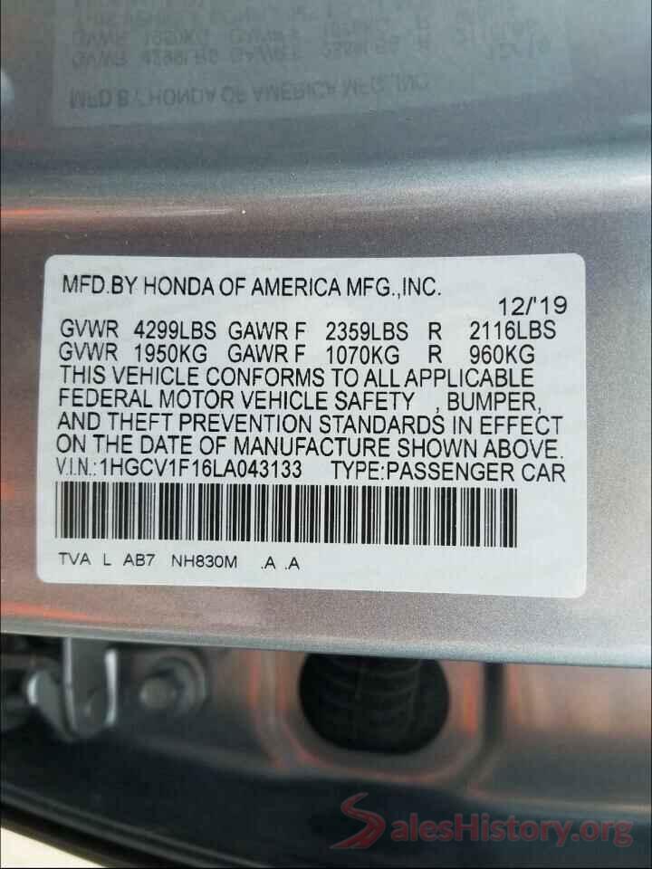 1HGCV1F16LA043133 2020 HONDA ACCORD