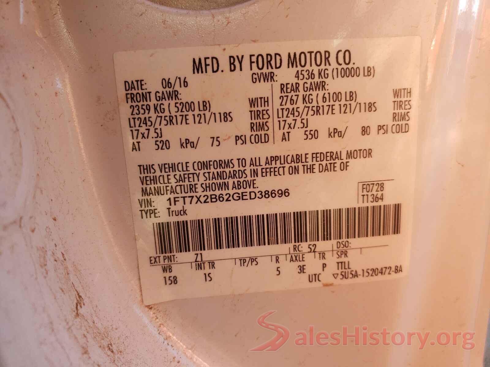 1FT7X2B62GED38696 2016 FORD F250