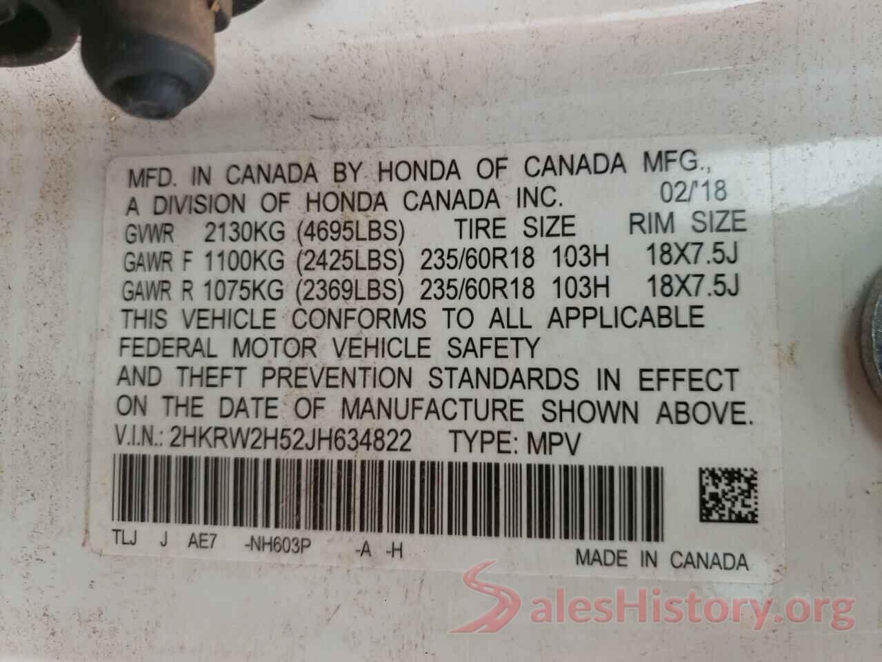 2HKRW2H52JH634822 2018 HONDA CRV