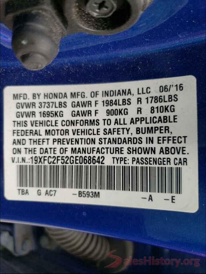 19XFC2F52GE068642 2016 HONDA CIVIC