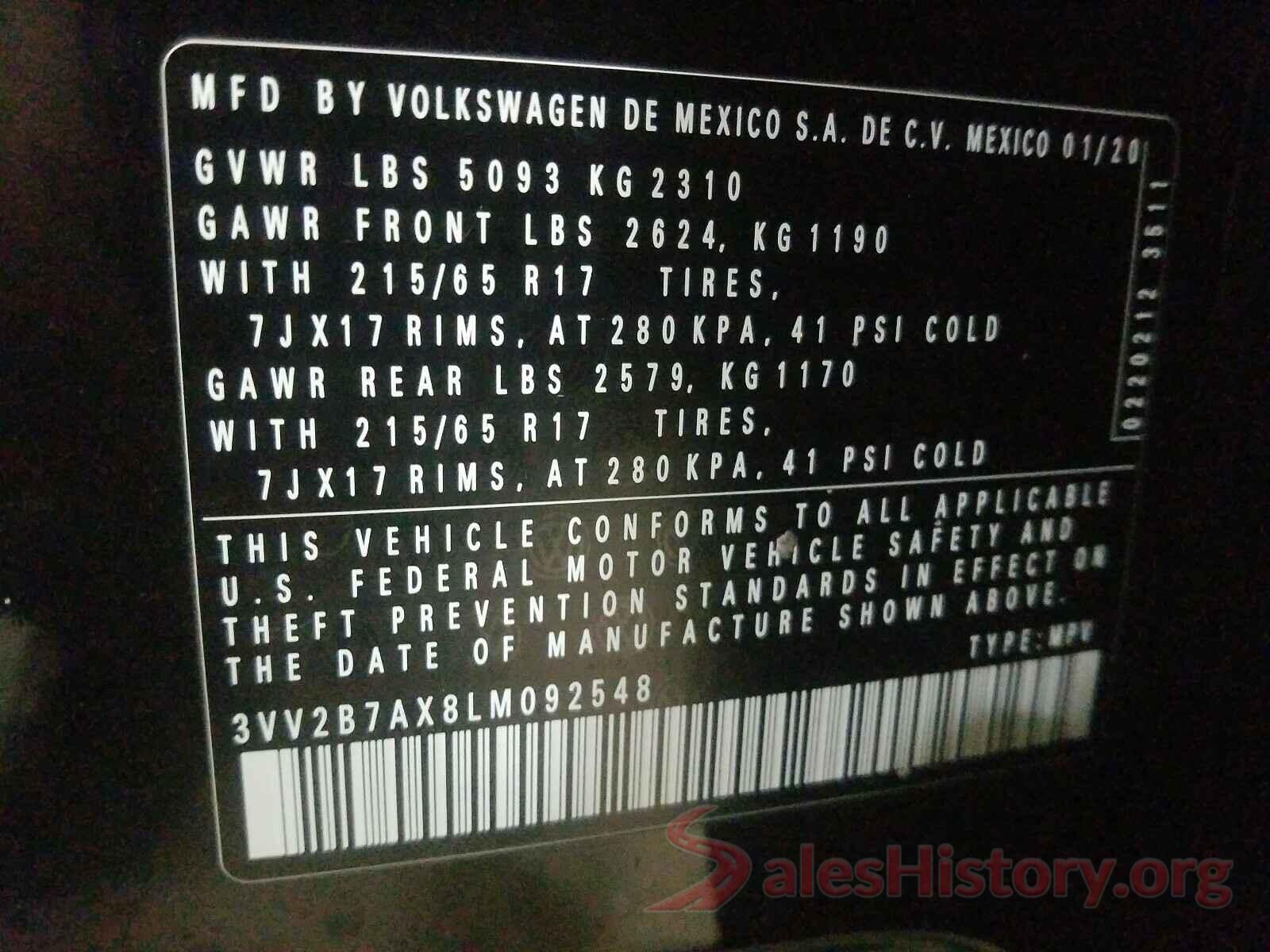 3VV2B7AX8LM092548 2020 VOLKSWAGEN TIGUAN