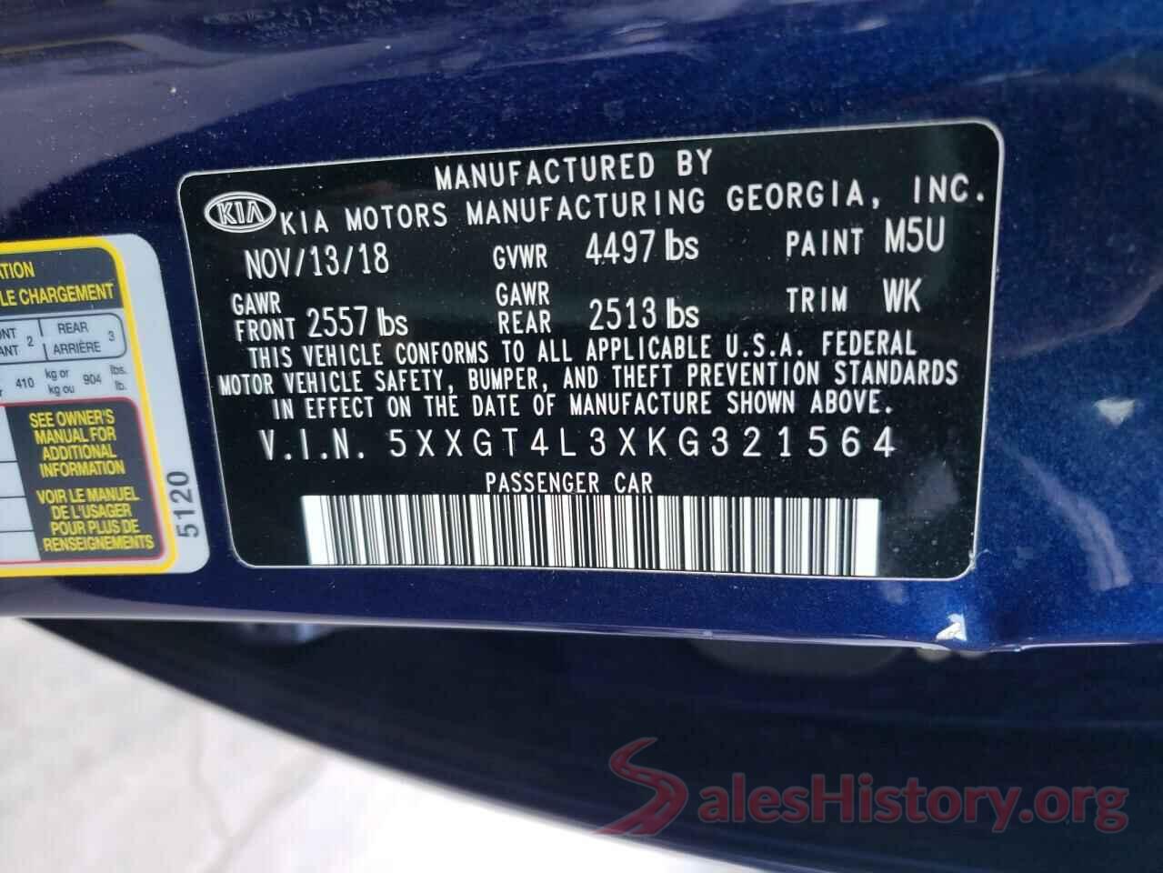 5XXGT4L3XKG321564 2019 KIA OPTIMA