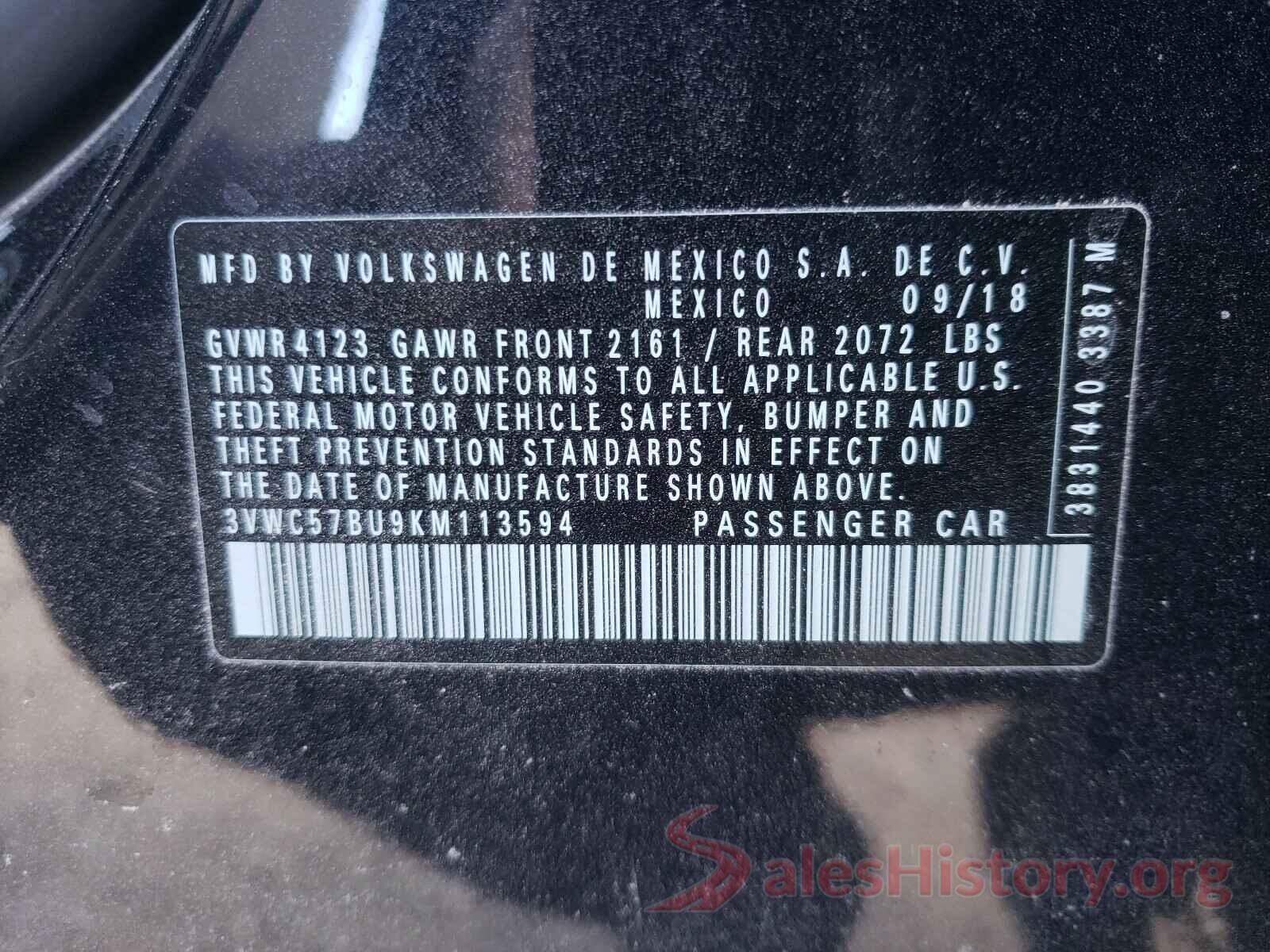 3VWC57BU9KM113594 2019 VOLKSWAGEN JETTA