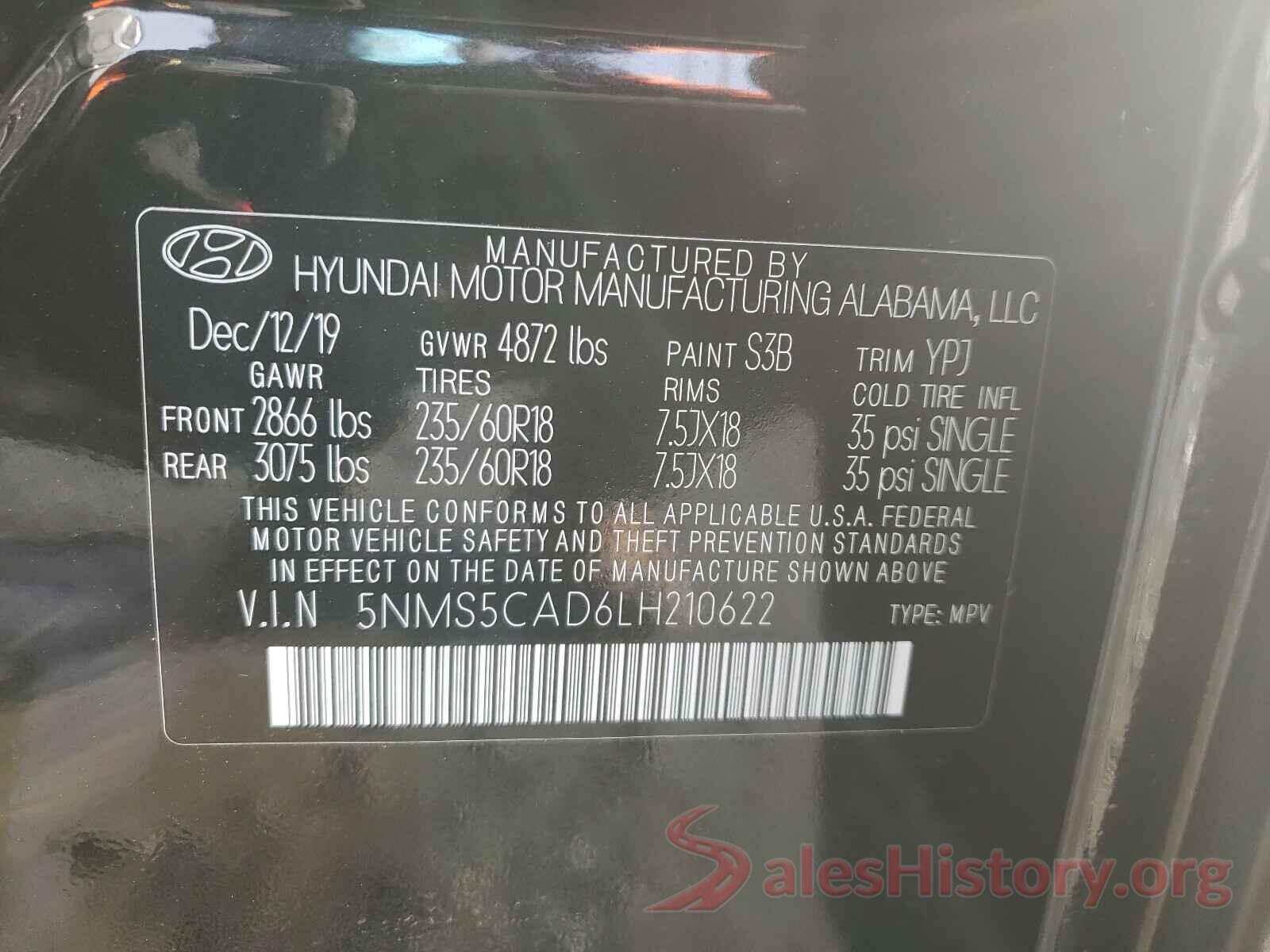 5NMS5CAD6LH210622 2020 HYUNDAI SANTA FE