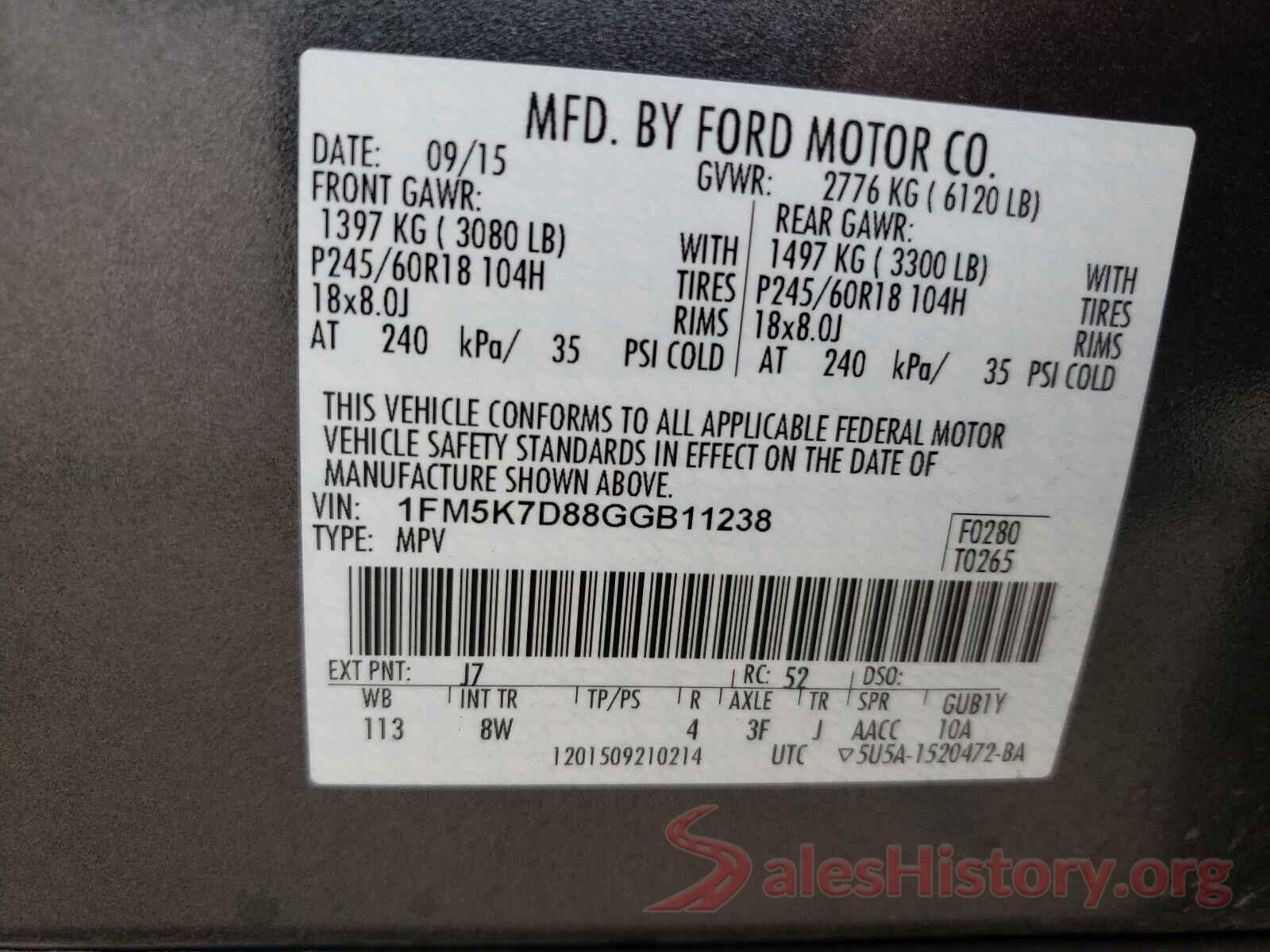 1FM5K7D88GGB11238 2016 FORD EXPLORER