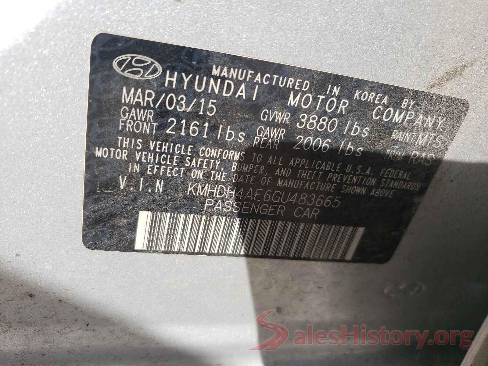 KMHDH4AE6GU483665 2016 HYUNDAI ELANTRA