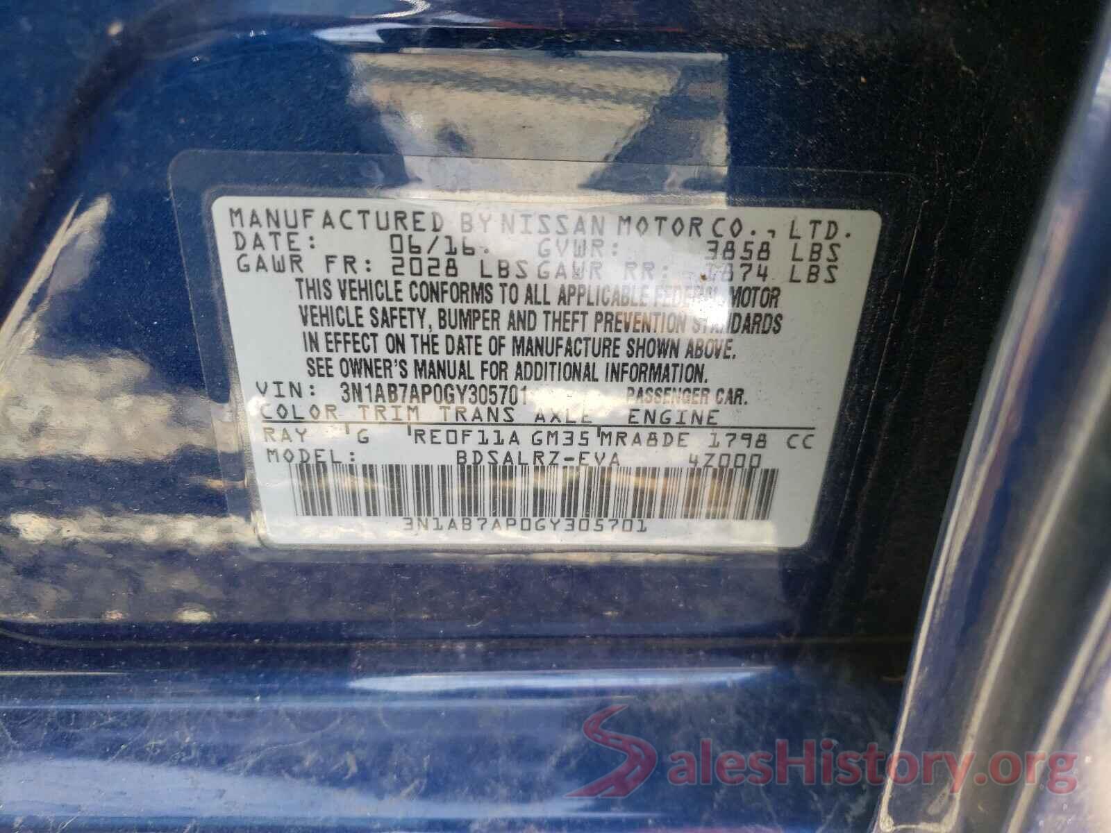 3N1AB7AP0GY305701 2016 NISSAN SENTRA