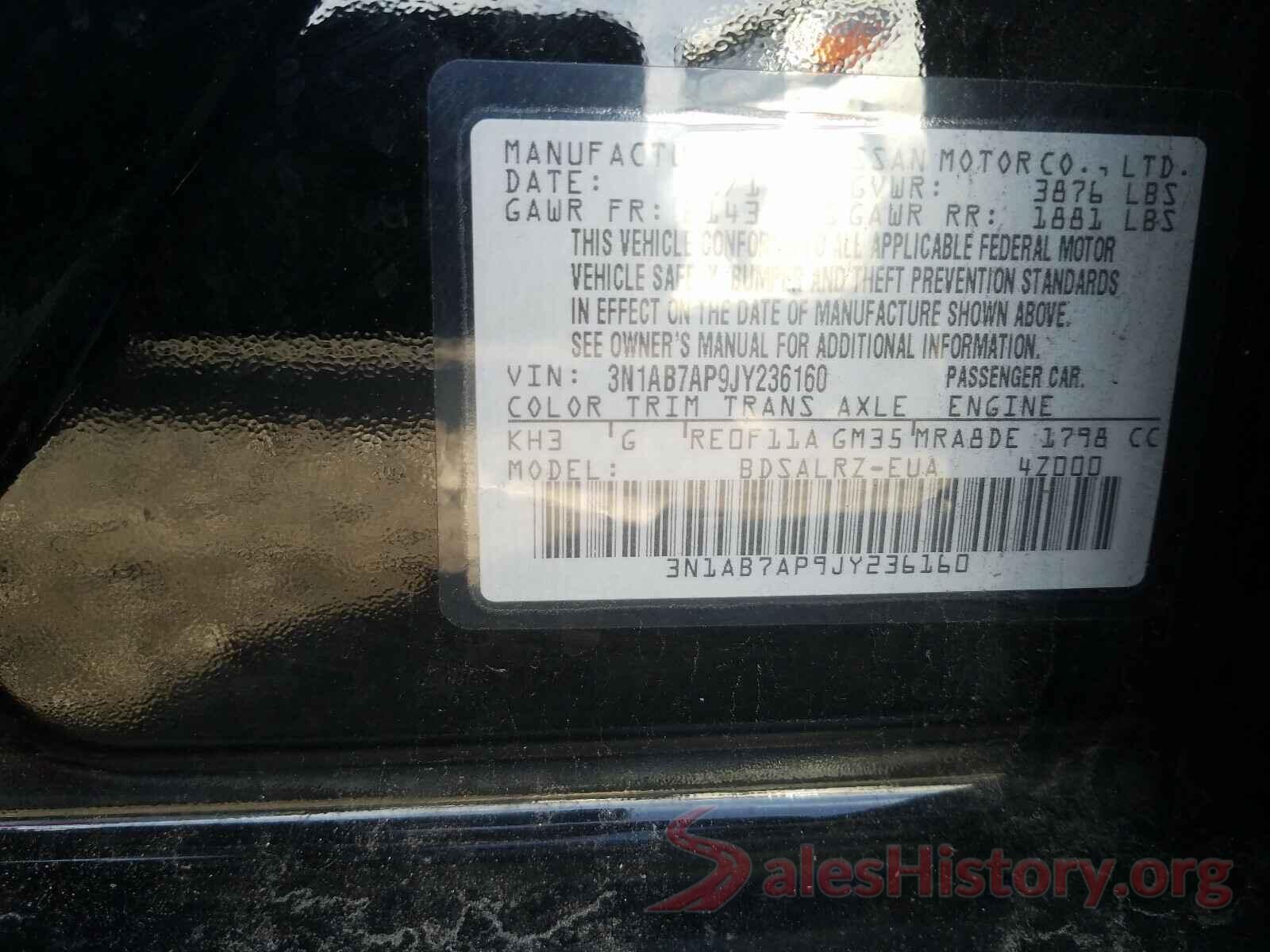 3N1AB7AP9JY236160 2018 NISSAN SENTRA