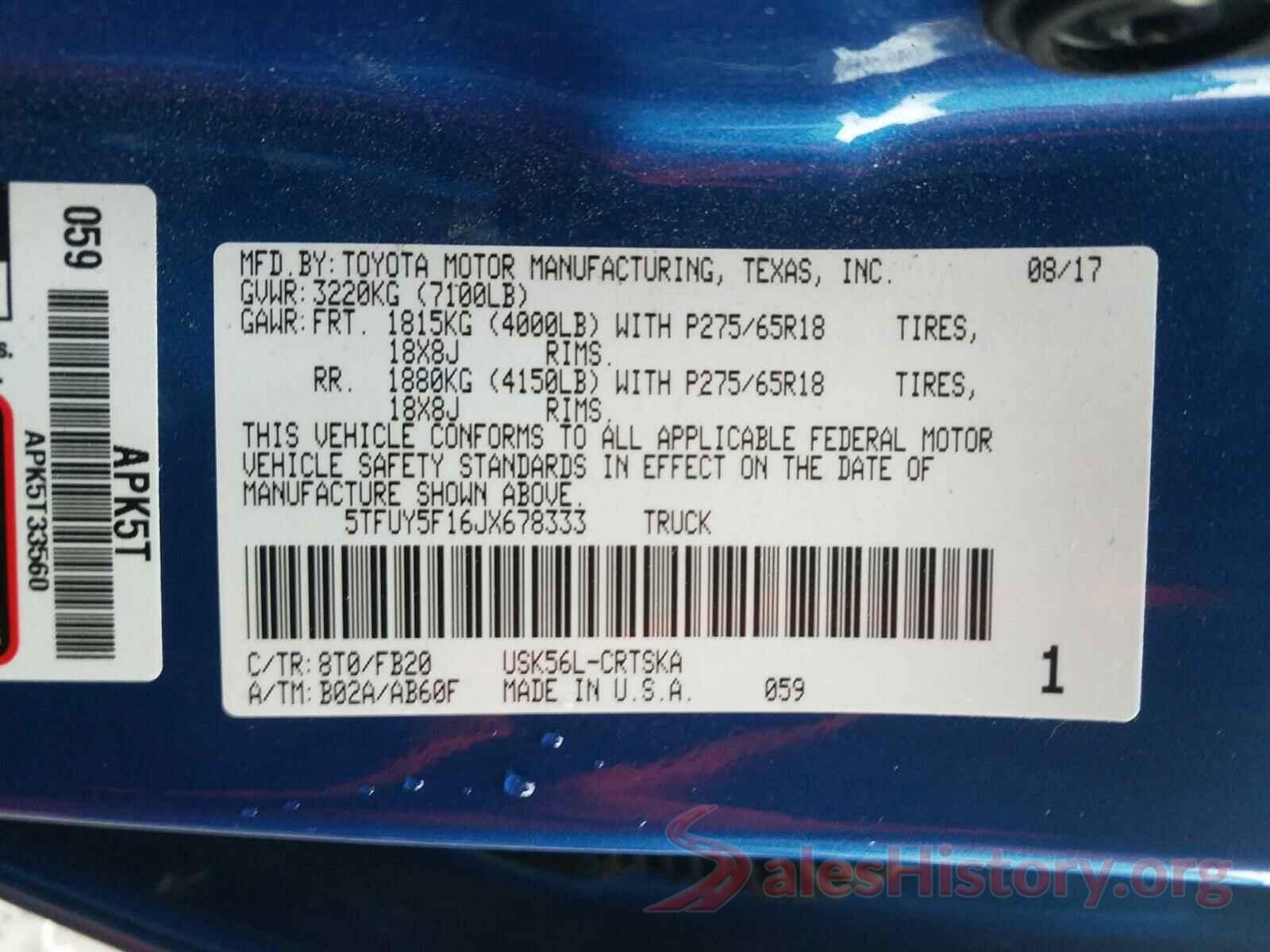 5TFUY5F16JX678333 2018 TOYOTA TUNDRA