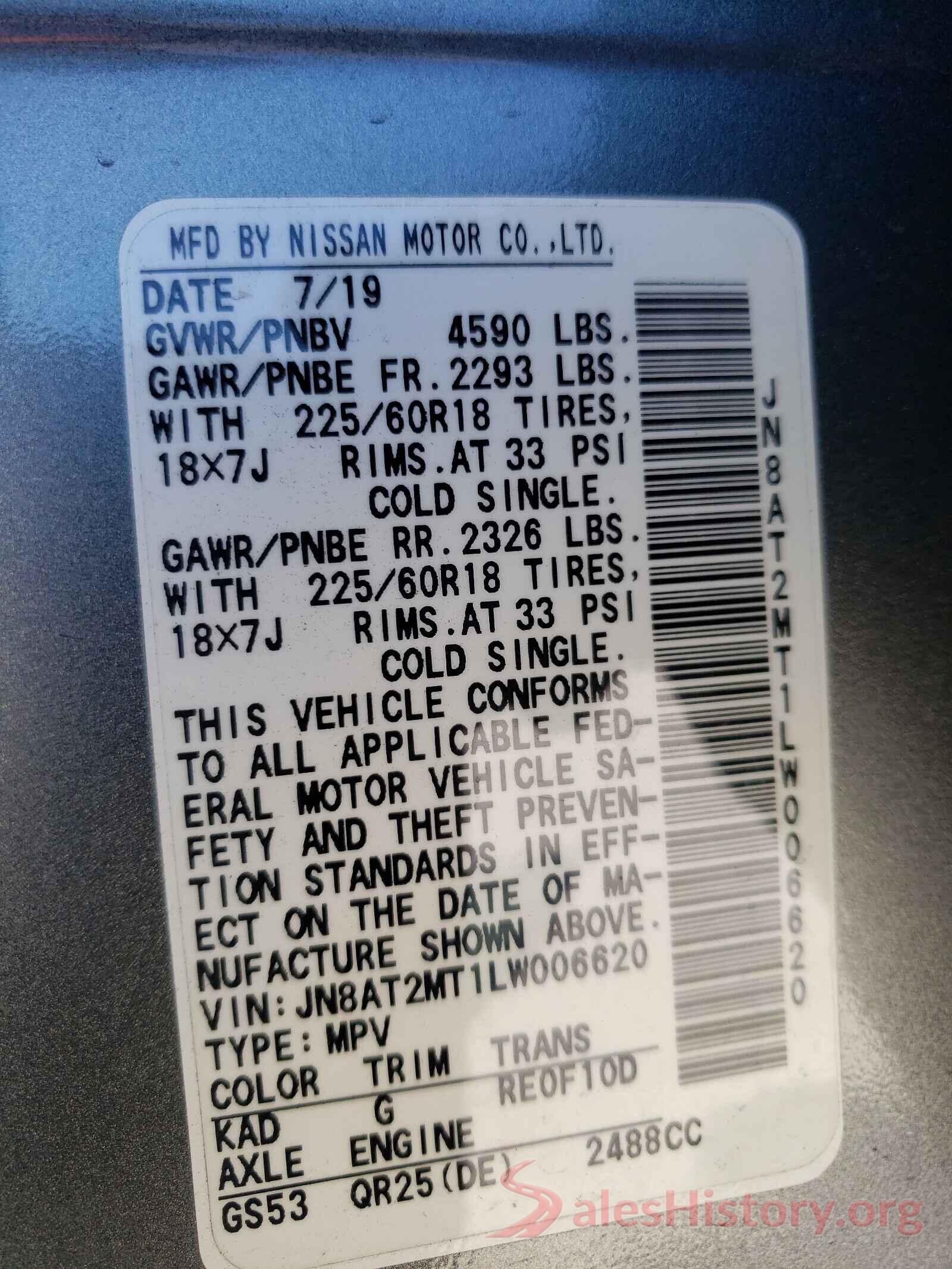 JN8AT2MT1LW006620 2020 NISSAN ROGUE